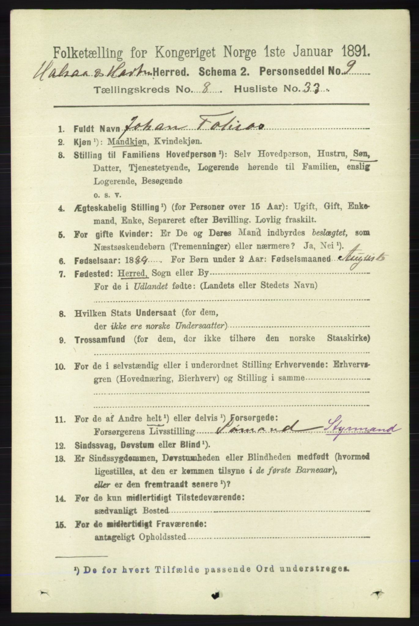 RA, 1891 census for 1019 Halse og Harkmark, 1891, p. 3427