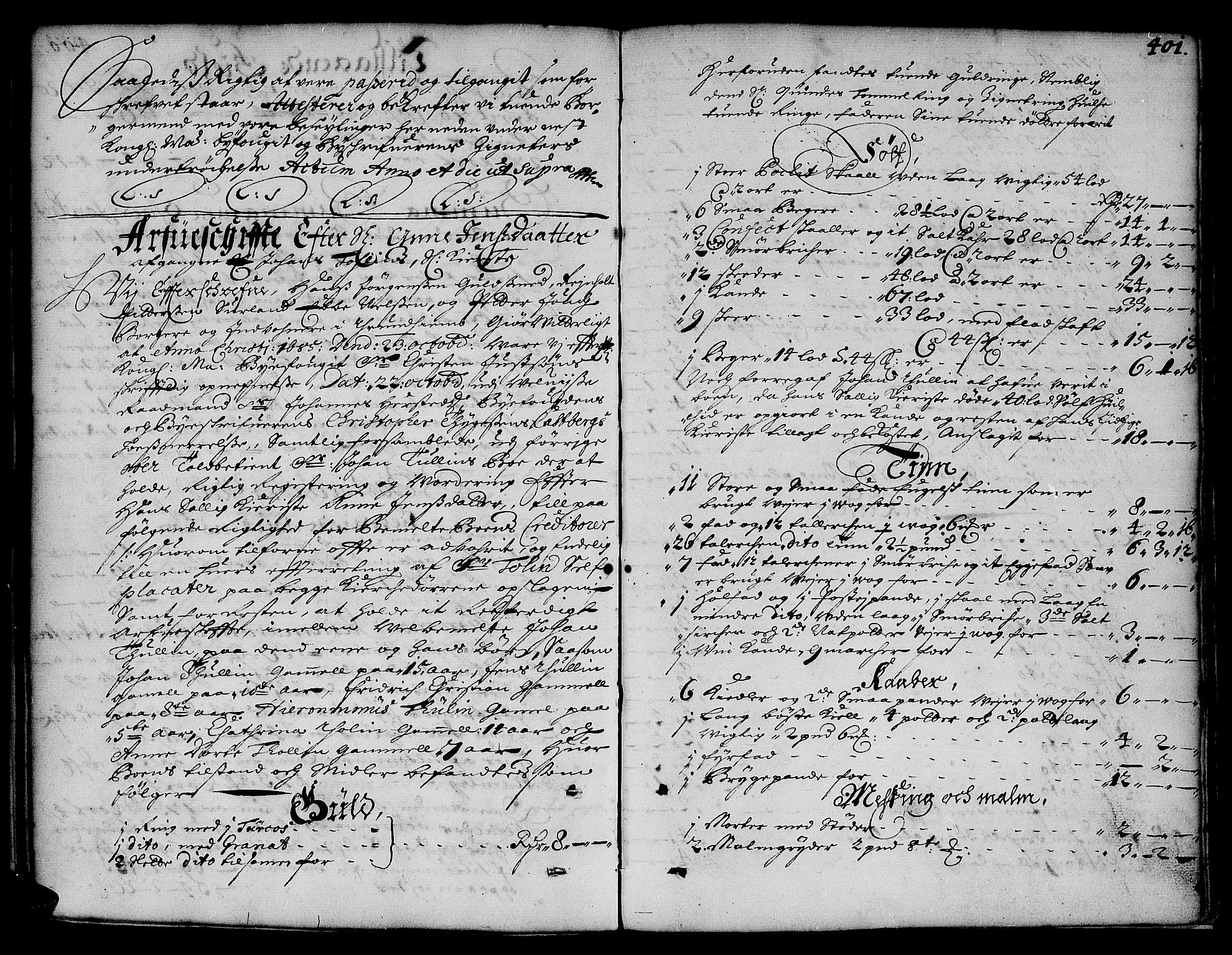 Trondheim byfogd, AV/SAT-A-0003/1/3/3A/L0001: Skifteprotokoll - gml.nr.1. (m/ register), 1678-1686, p. 400b-401a