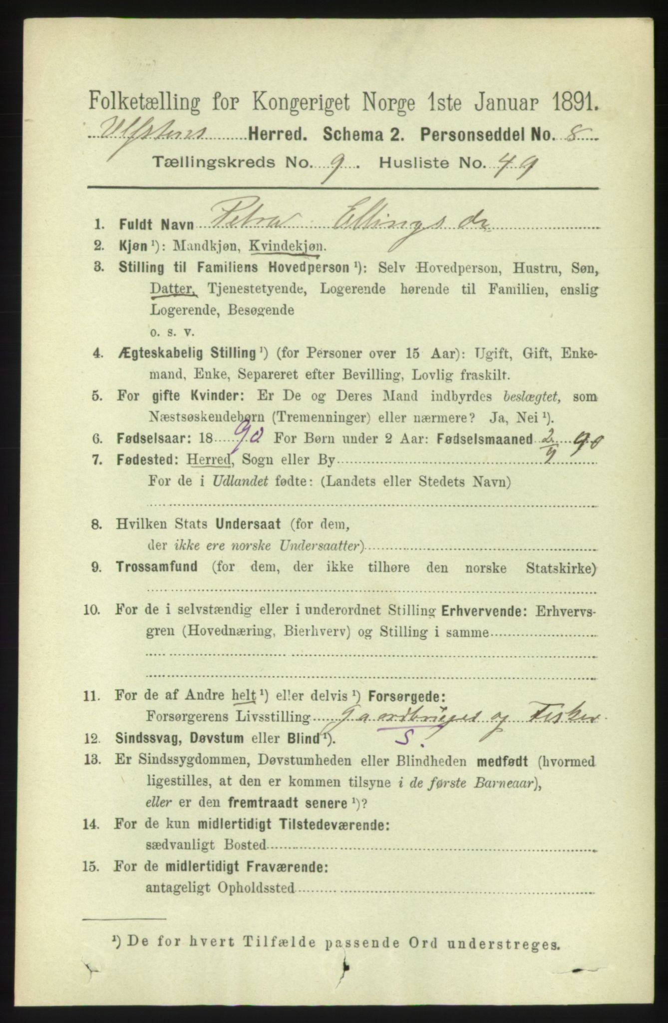 RA, 1891 census for 1516 Ulstein, 1891, p. 3108