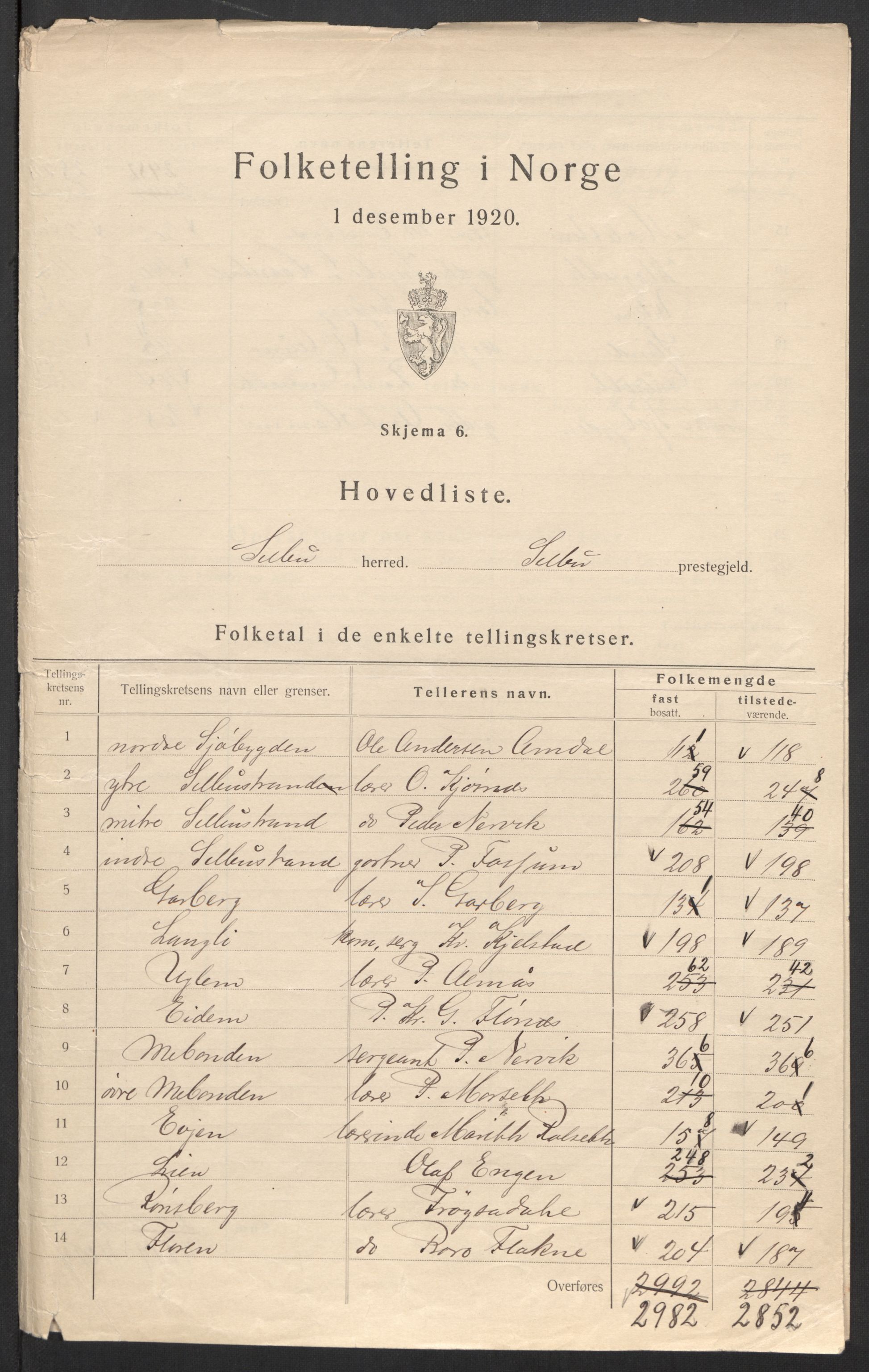 SAT, 1920 census for Selbu, 1920, p. 5