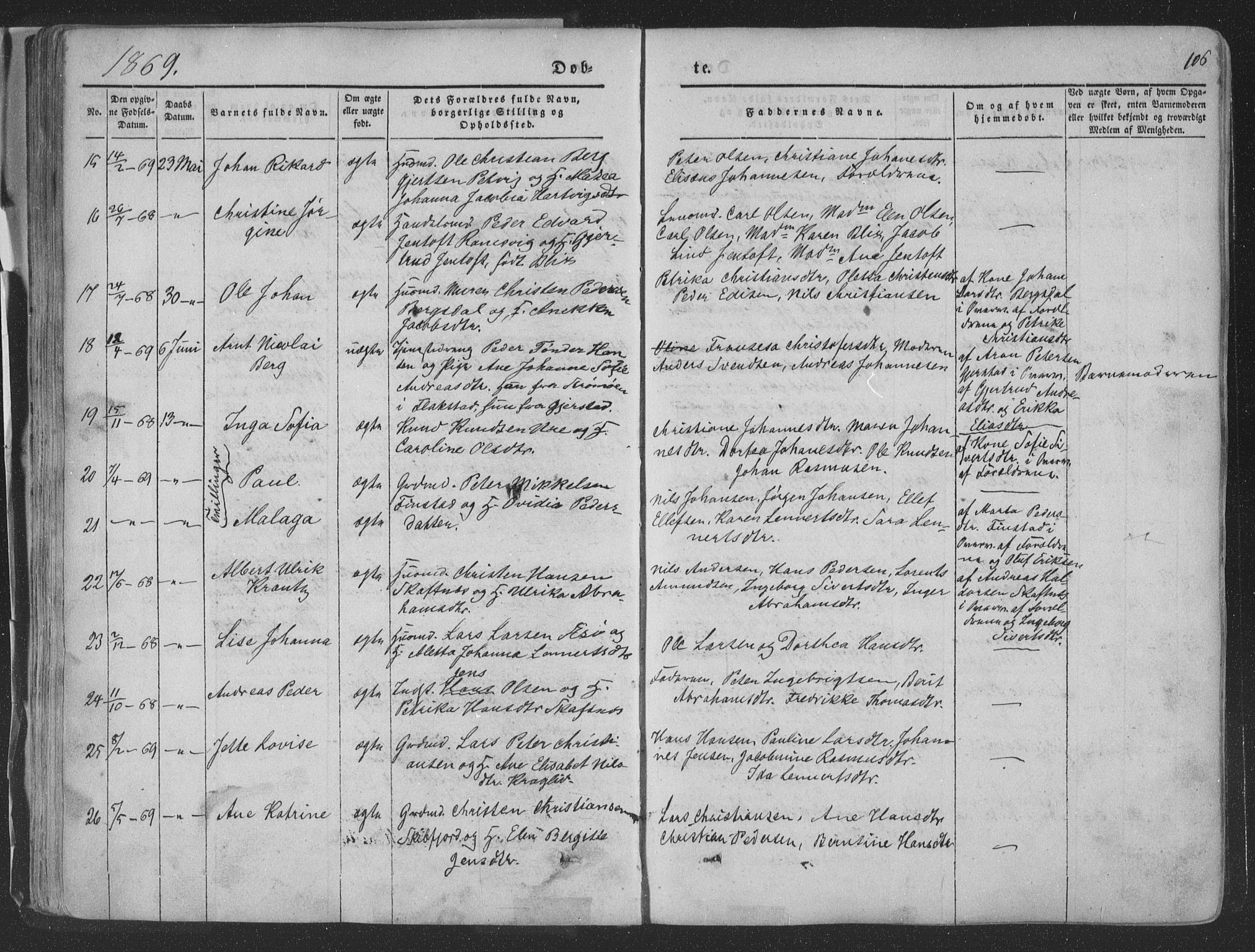 Ministerialprotokoller, klokkerbøker og fødselsregistre - Nordland, AV/SAT-A-1459/881/L1165: Parish register (copy) no. 881C02, 1854-1876, p. 106