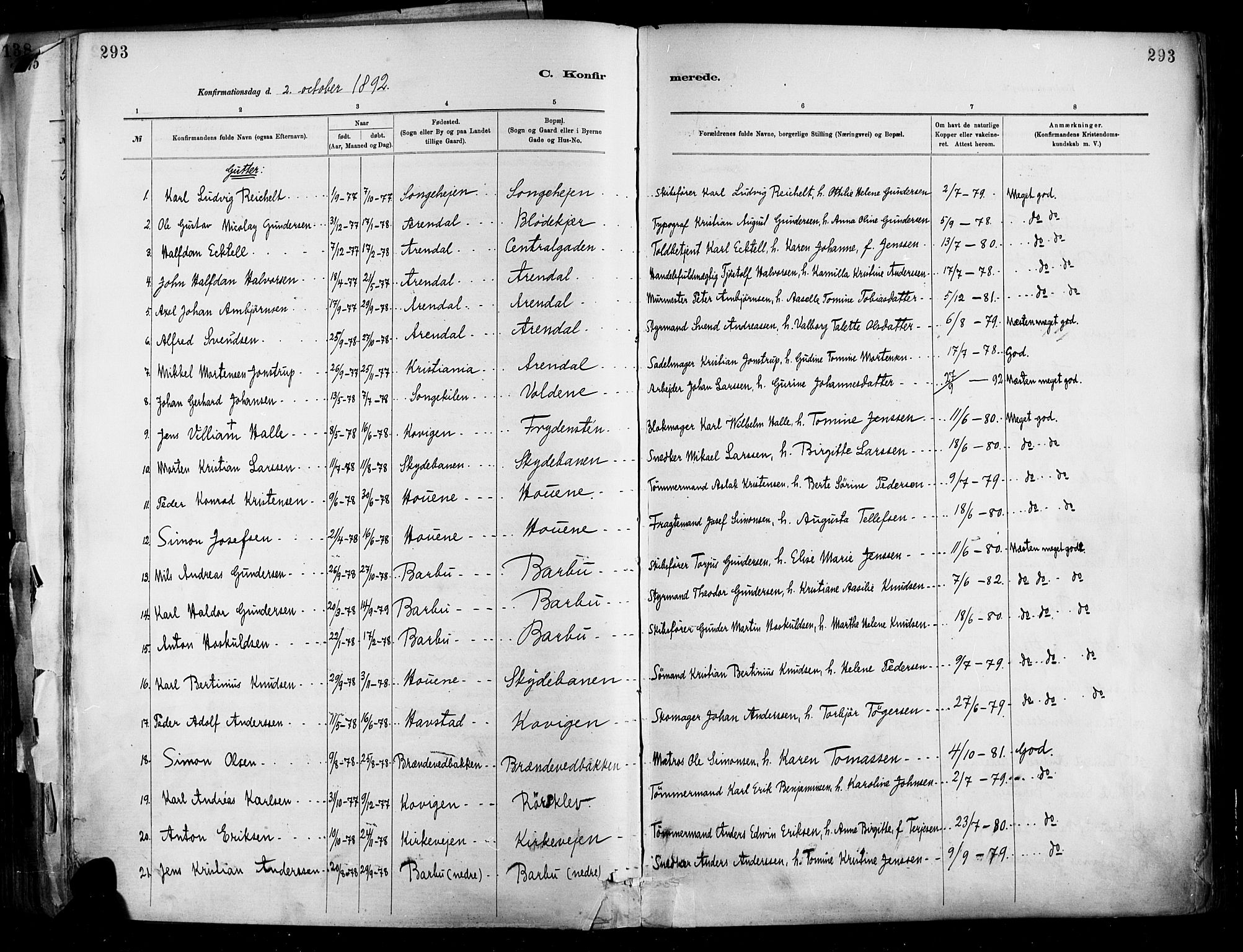 Barbu sokneprestkontor, SAK/1111-0003/F/Fa/L0002: Parish register (official) no. A 2, 1883-1898, p. 293