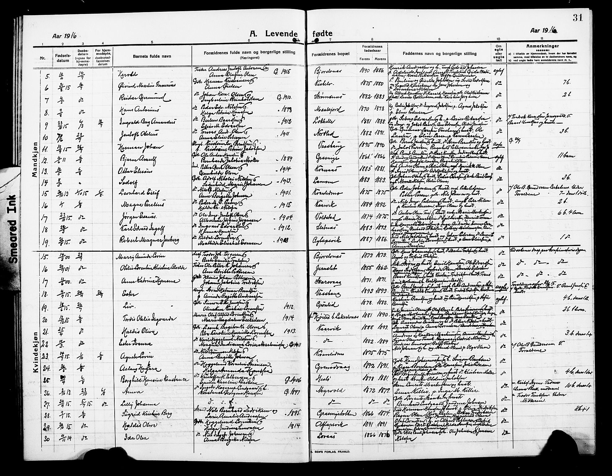 Lenvik sokneprestembete, SATØ/S-1310/H/Ha/Hab/L0009klokker: Parish register (copy) no. 9, 1912-1926, p. 31