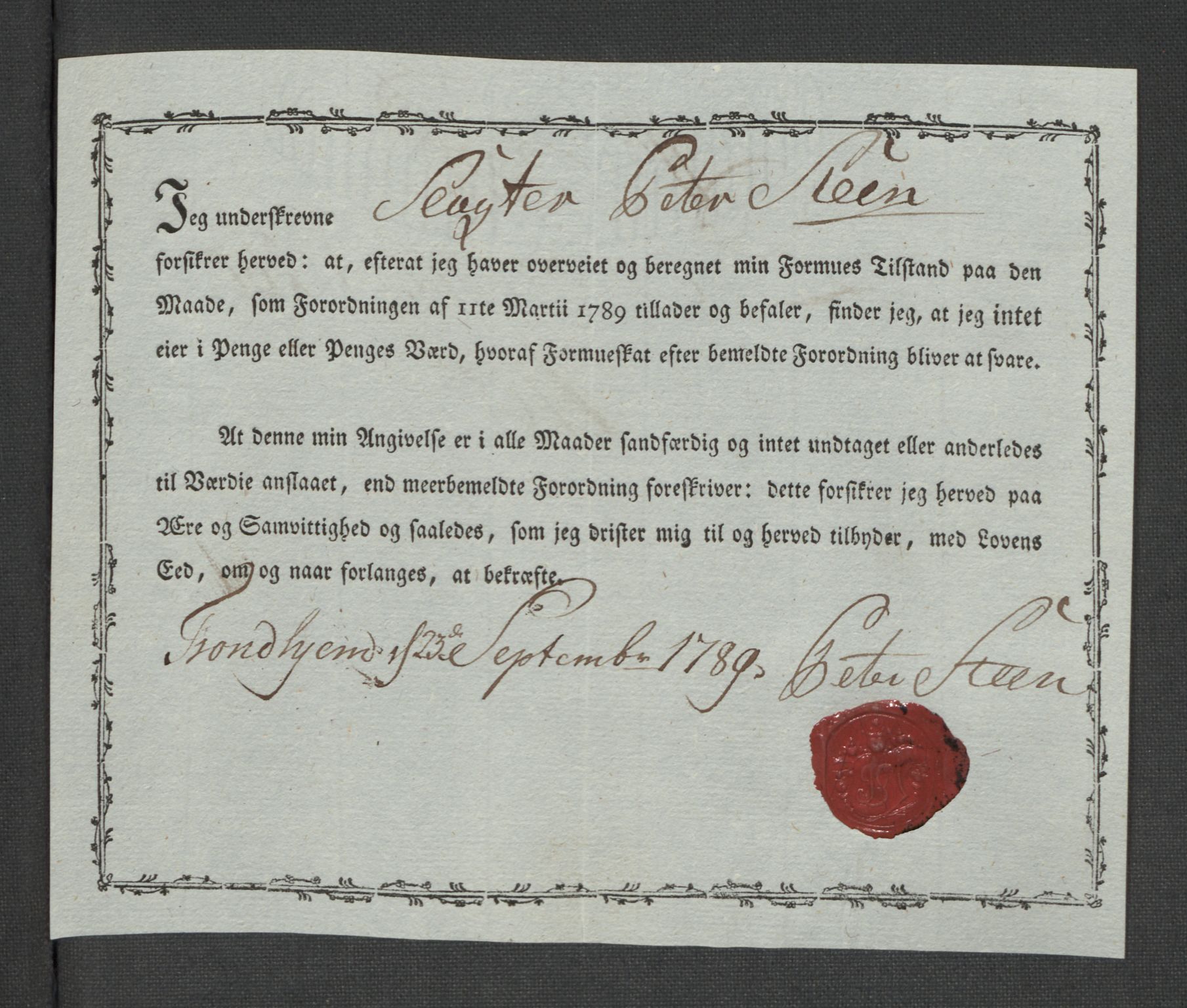 Rentekammeret inntil 1814, Reviderte regnskaper, Mindre regnskaper, AV/RA-EA-4068/Rf/Rfe/L0052:  Trondheim, 1789, p. 235