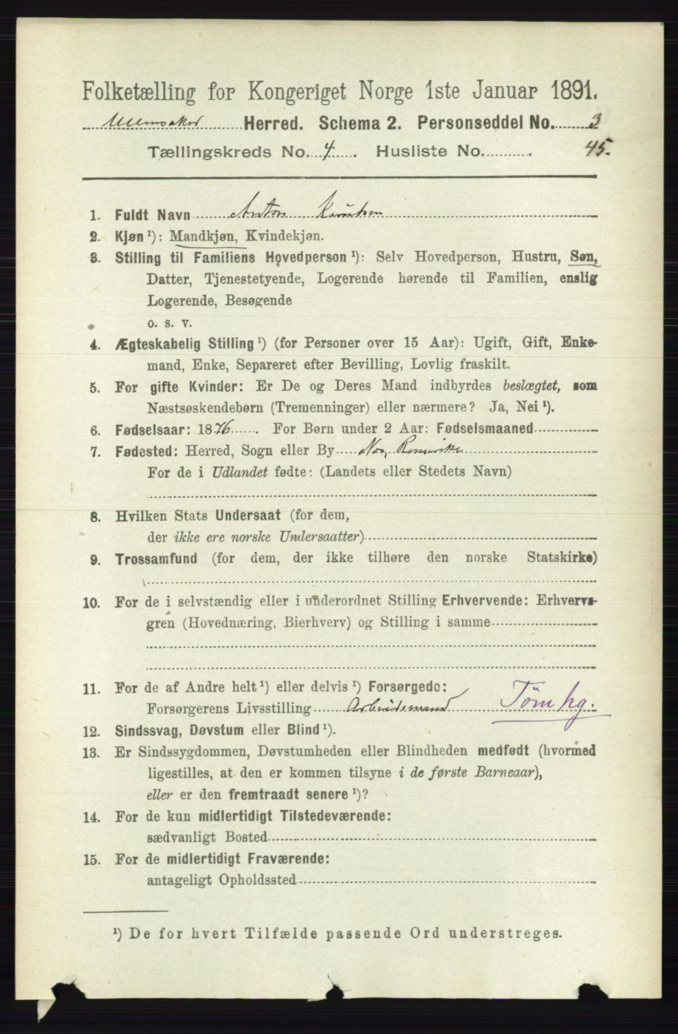 RA, 1891 census for 0235 Ullensaker, 1891, p. 1744