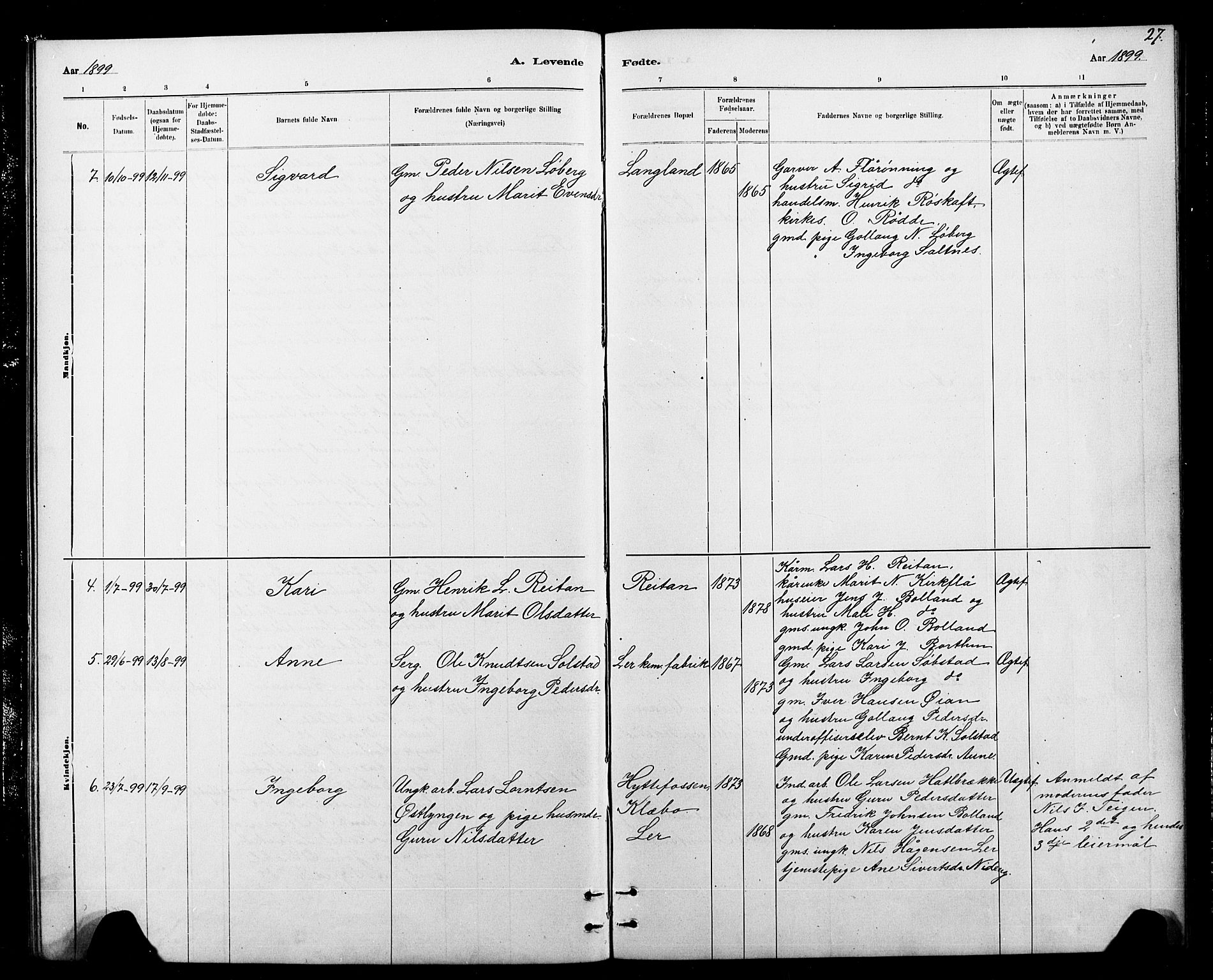 Ministerialprotokoller, klokkerbøker og fødselsregistre - Sør-Trøndelag, AV/SAT-A-1456/693/L1123: Parish register (copy) no. 693C04, 1887-1910, p. 27