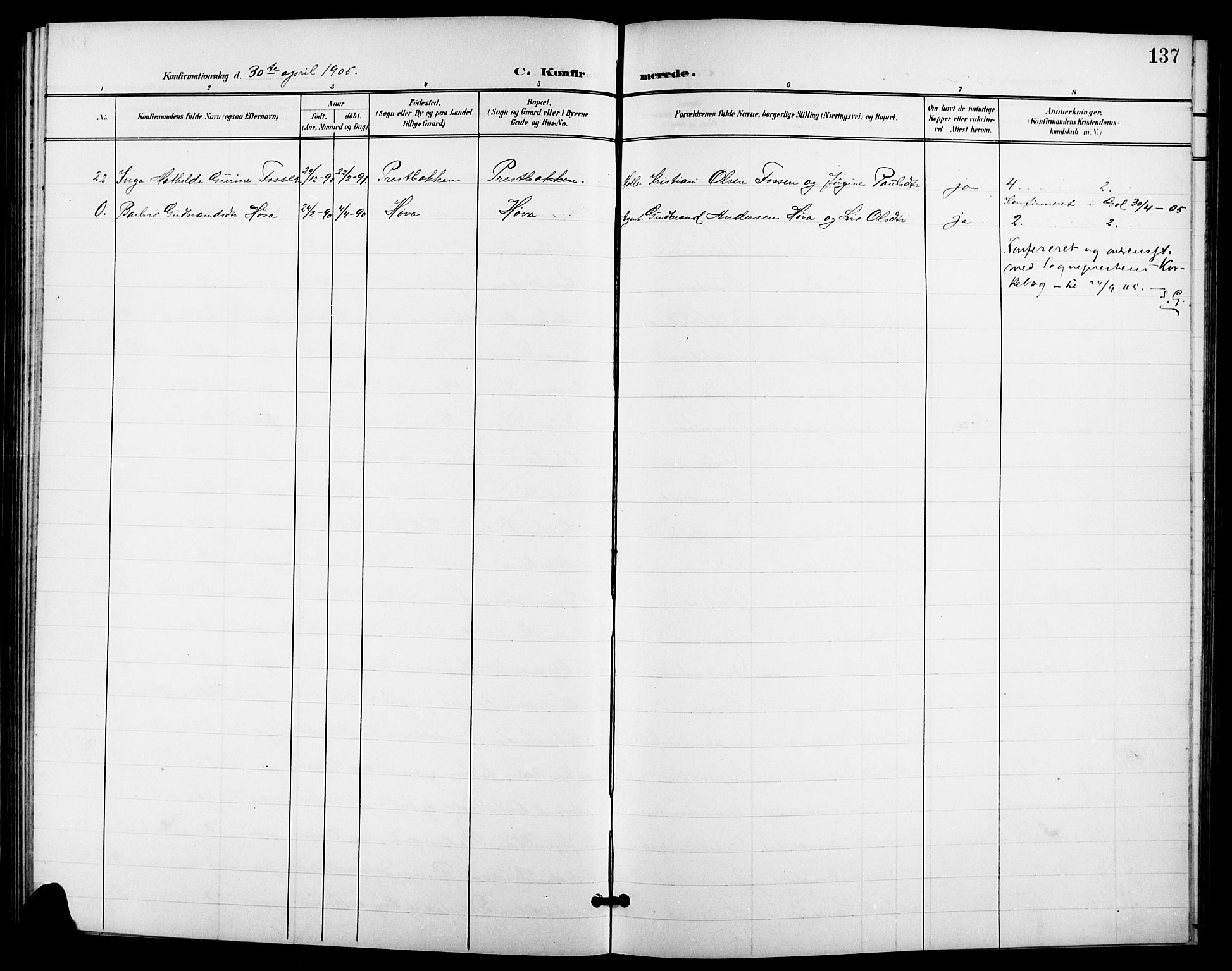 Nes kirkebøker, AV/SAKO-A-236/G/Ga/L0004: Parish register (copy) no. I 4, 1900-1925, p. 137