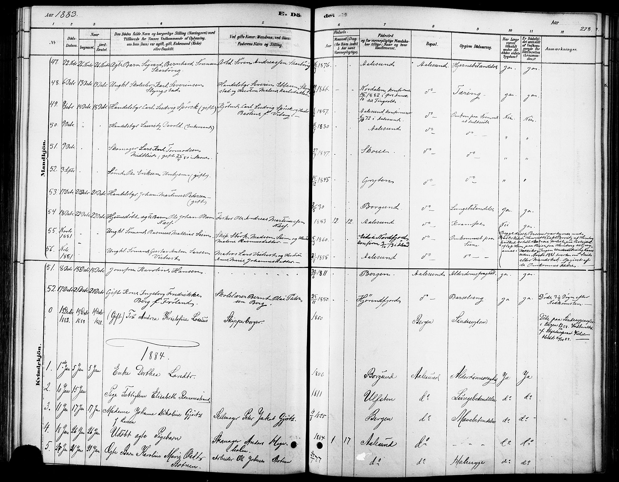 Ministerialprotokoller, klokkerbøker og fødselsregistre - Møre og Romsdal, SAT/A-1454/529/L0454: Parish register (official) no. 529A04, 1878-1885, p. 278
