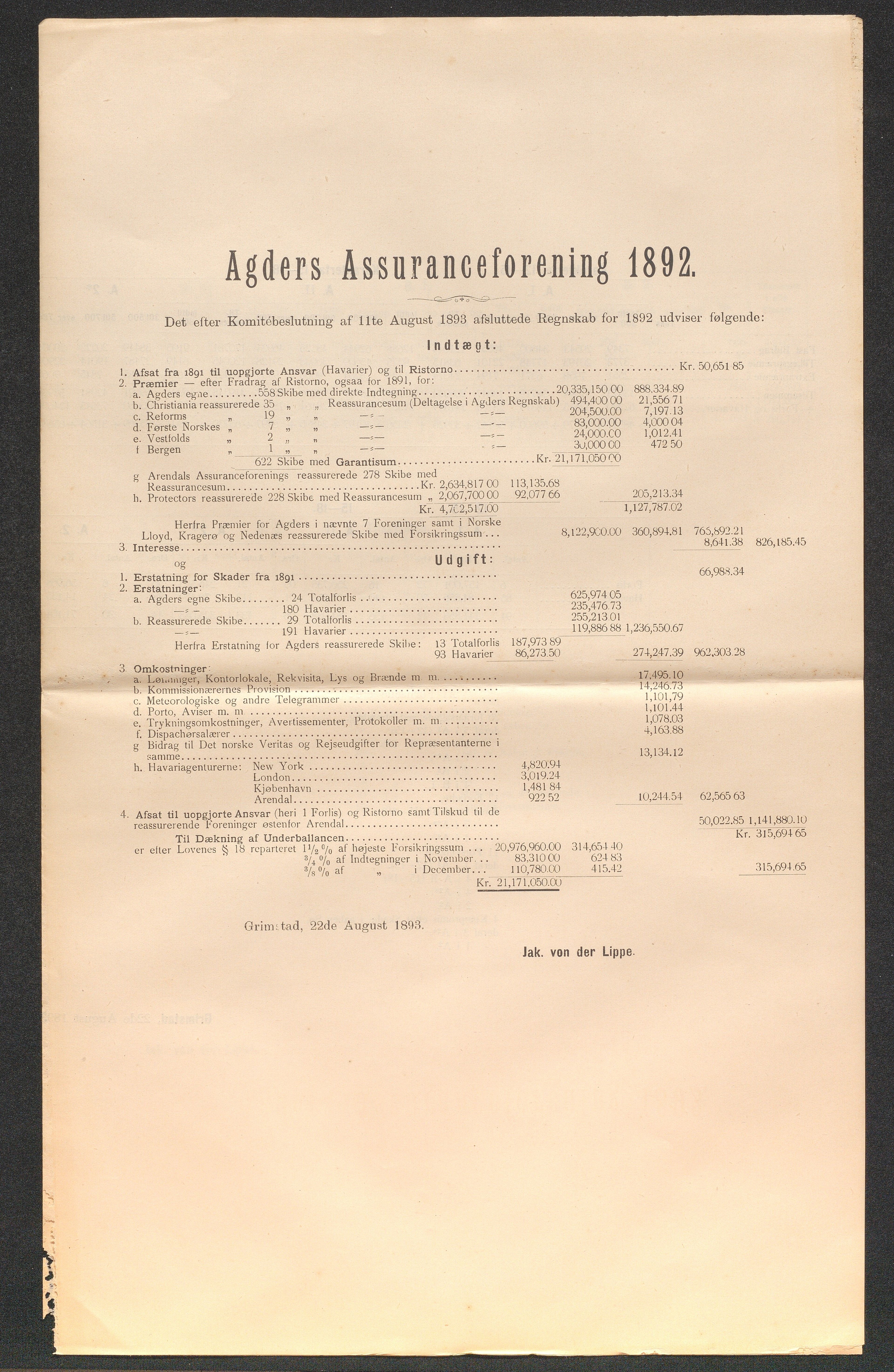 Agders Gjensidige Assuranceforening, AAKS/PA-1718/05/L0003: Regnskap, seilavdeling, pakkesak, 1890-1912