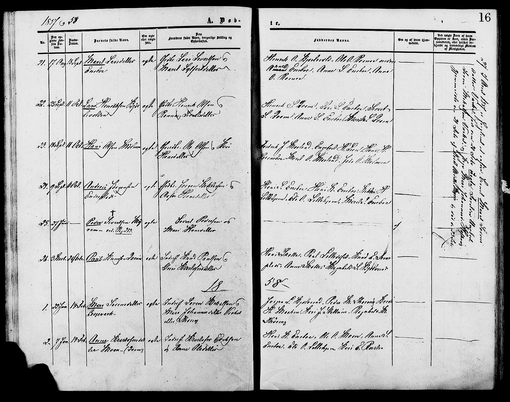 Lesja prestekontor, SAH/PREST-068/H/Ha/Haa/L0009: Parish register (official) no. 9, 1854-1889, p. 16