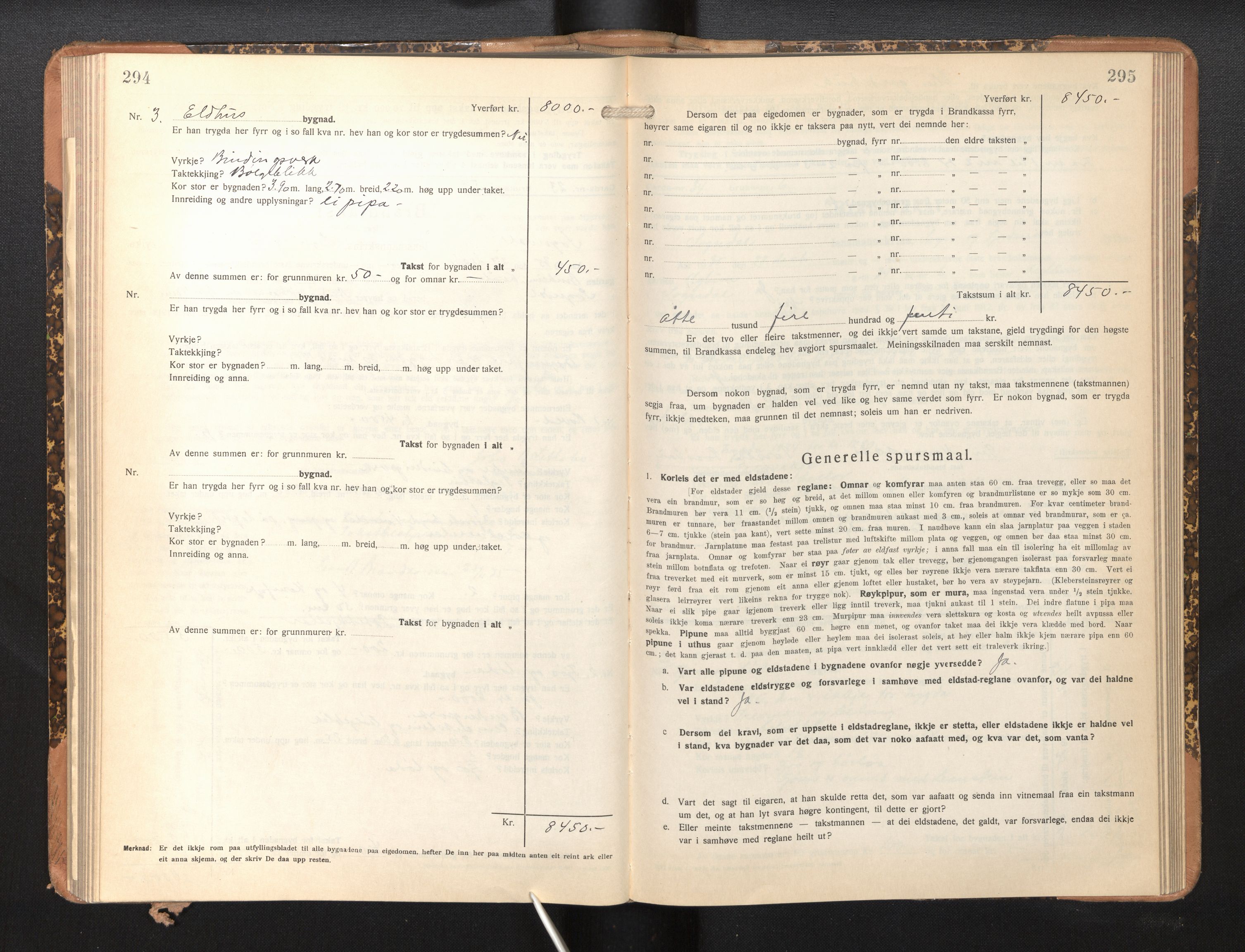 Lensmannen i Sogndal, AV/SAB-A-29901/0012/L0013: Branntakstprotokoll, skjematakst, 1931-1938, p. 294-295