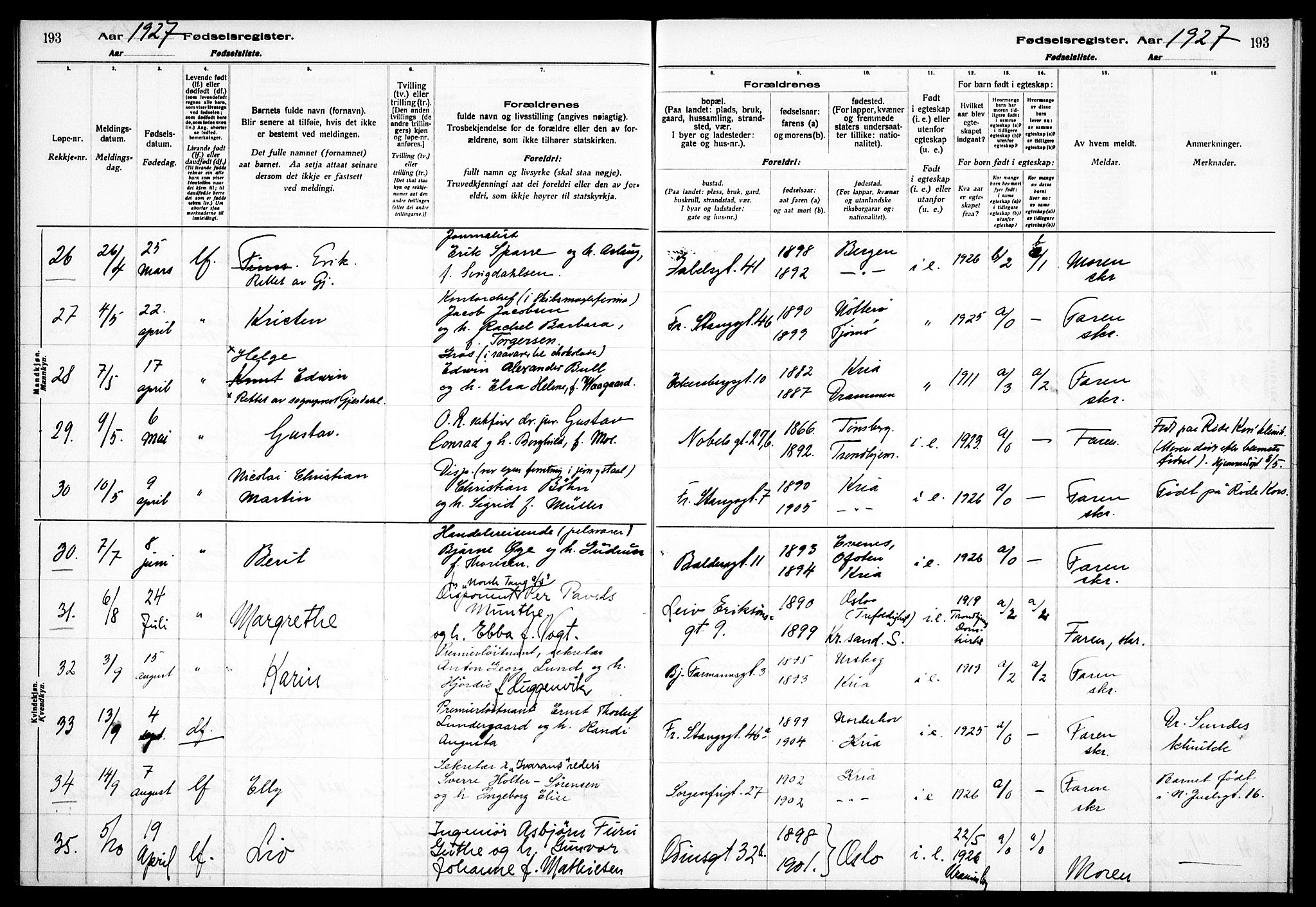 Frogner prestekontor Kirkebøker, SAO/A-10886/J/Ja/L0001: Birth register no. 1, 1916-1927, p. 193