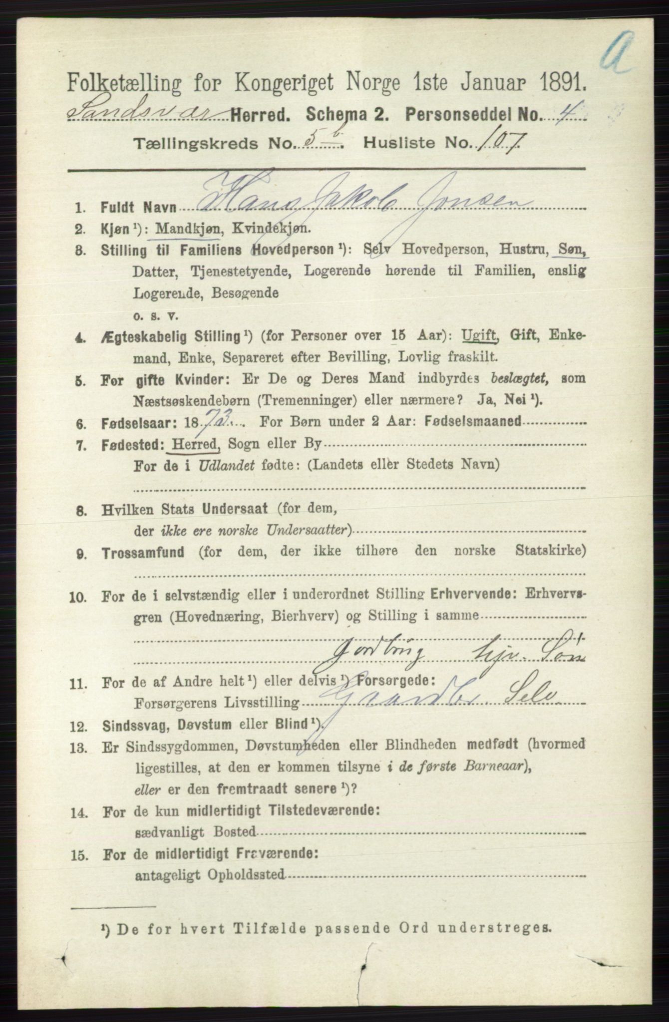 RA, 1891 census for 0629 Sandsvær, 1891, p. 3293