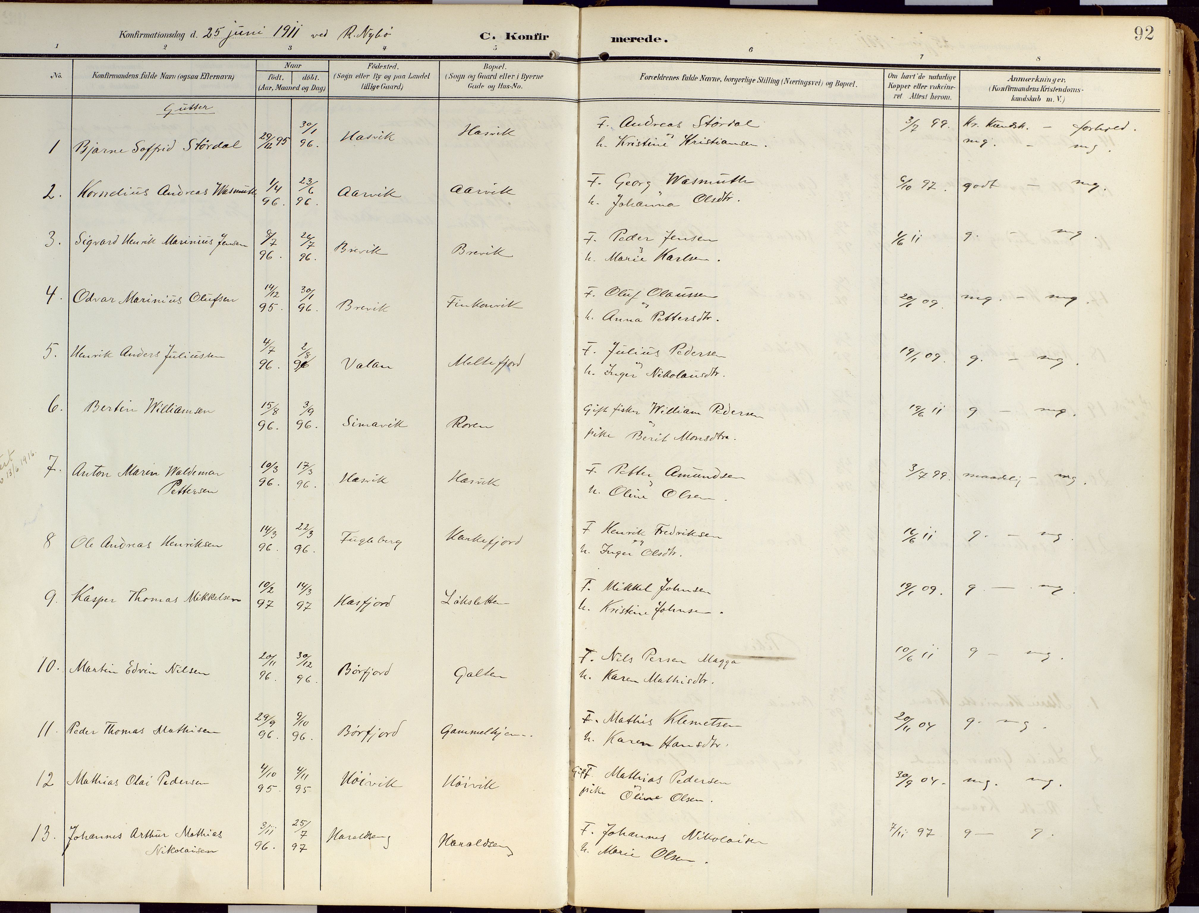 Loppa sokneprestkontor, SATØ/S-1339/H/Ha/L0010kirke: Parish register (official) no. 10, 1907-1922, p. 92