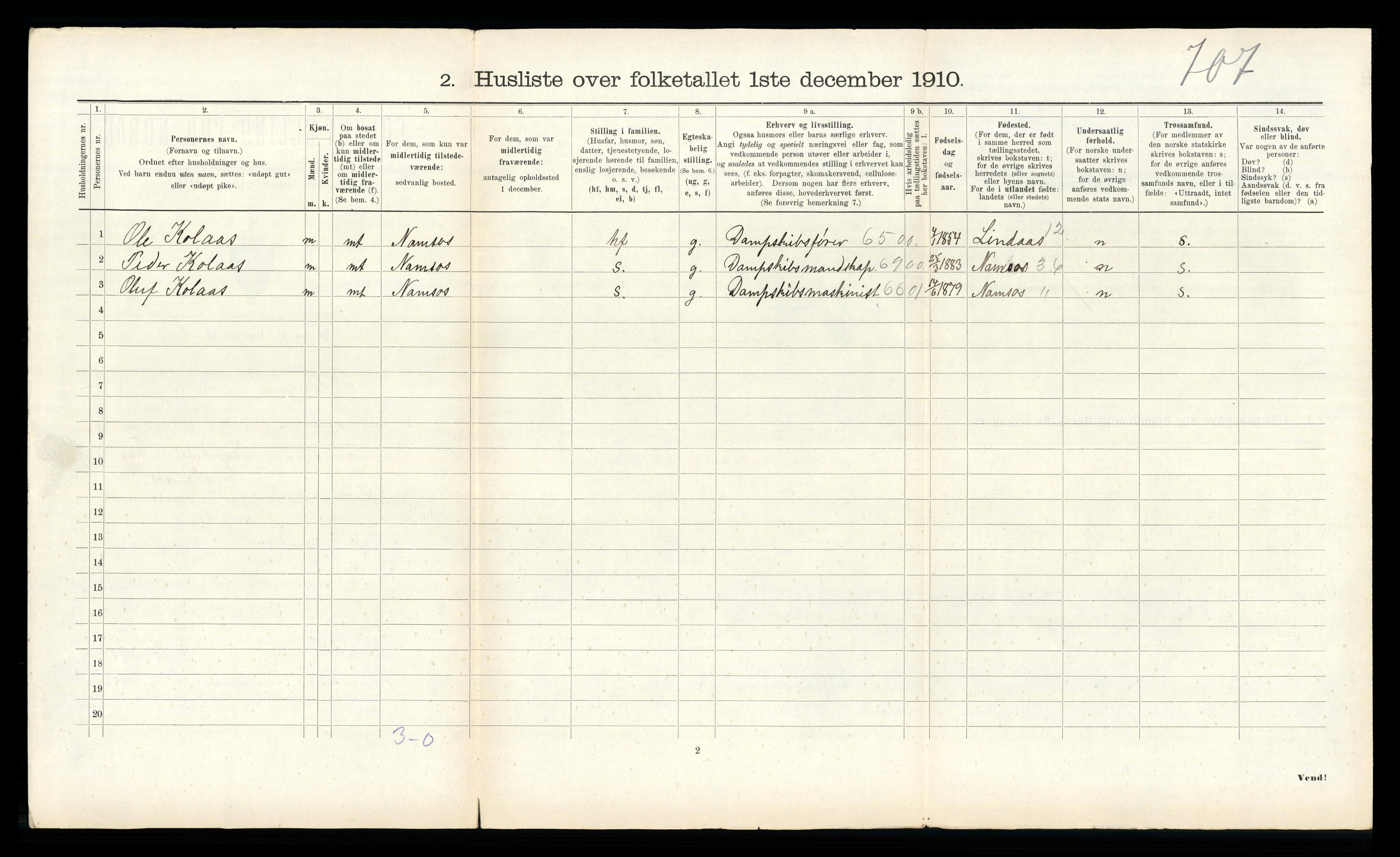 RA, 1910 census for Klinga, 1910, p. 310