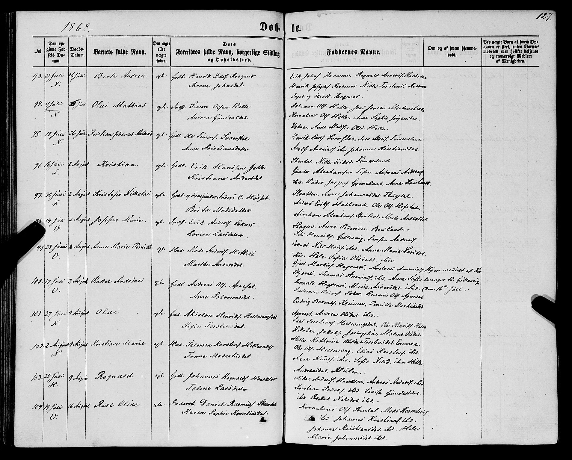 Førde sokneprestembete, AV/SAB-A-79901/H/Haa/Haaa/L0009: Parish register (official) no. A 9, 1861-1877, p. 127