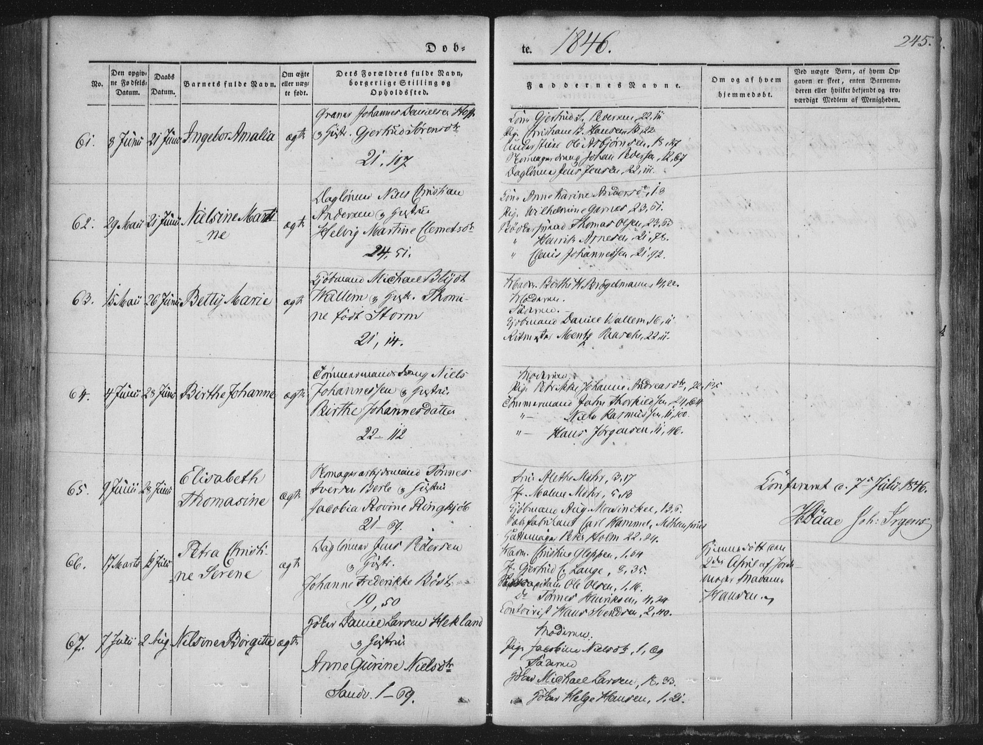 Korskirken sokneprestembete, AV/SAB-A-76101/H/Haa/L0016: Parish register (official) no. B 2, 1841-1851, p. 245