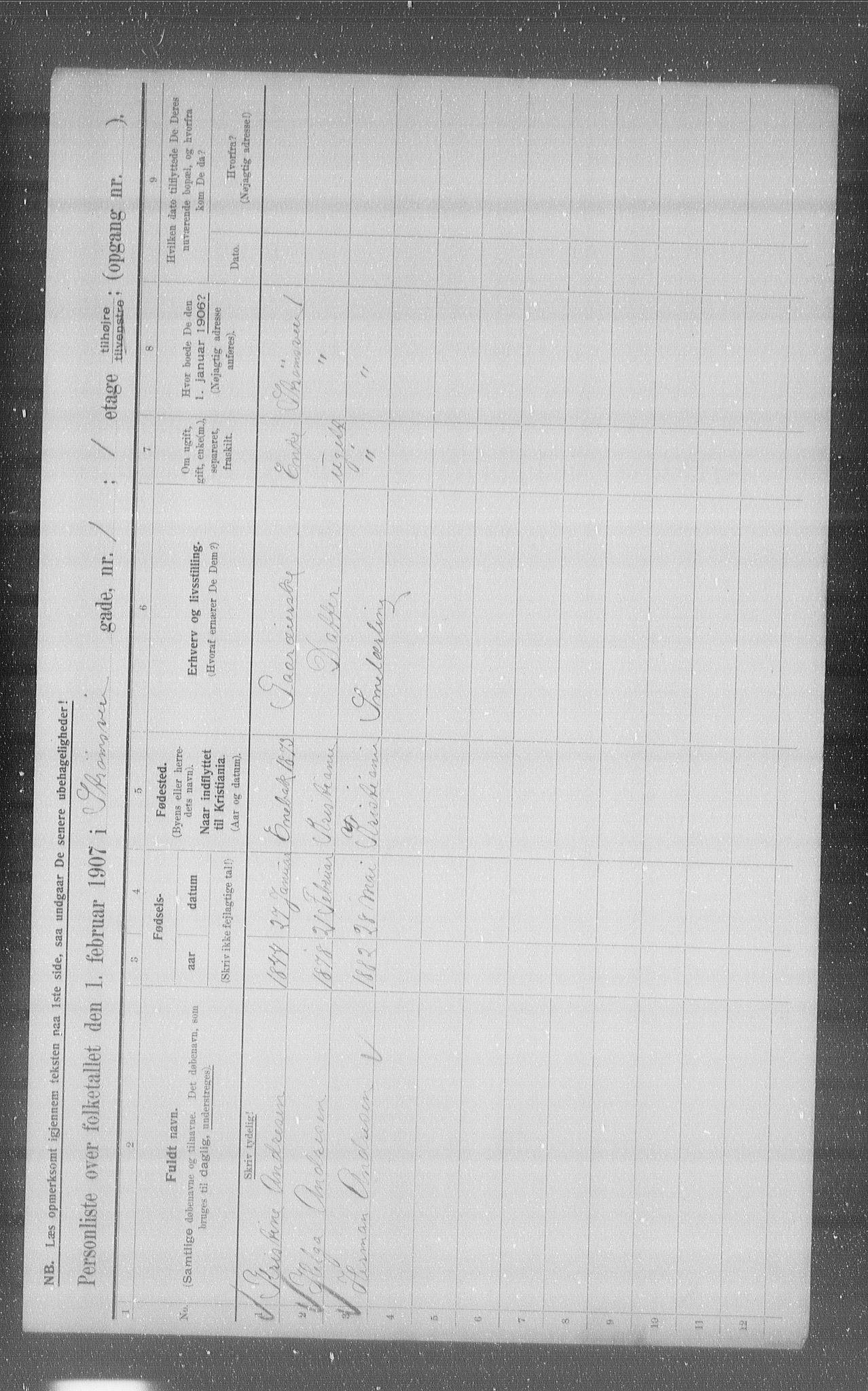 OBA, Municipal Census 1907 for Kristiania, 1907, p. 52914