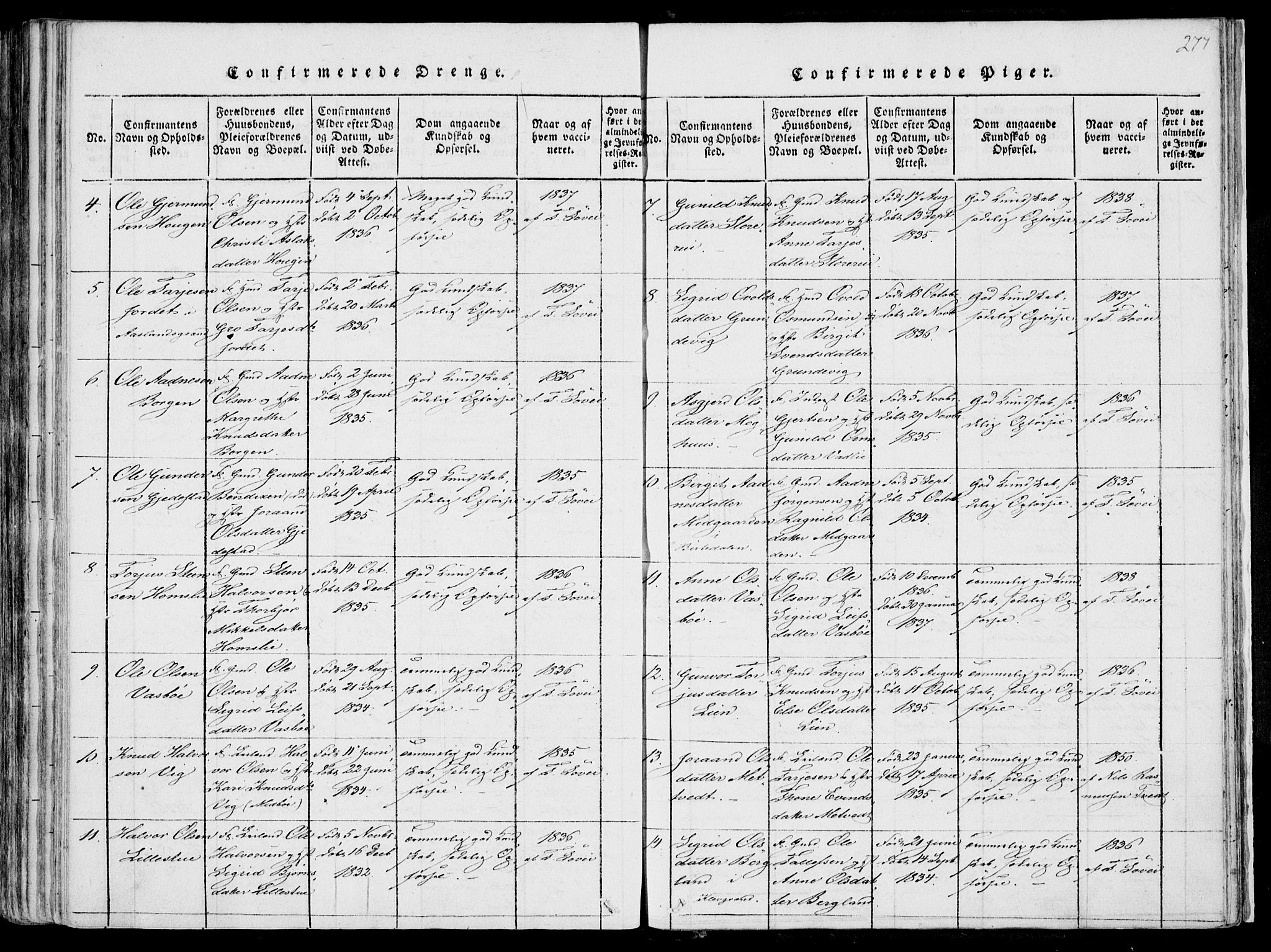 Fyresdal kirkebøker, AV/SAKO-A-263/F/Fa/L0004: Parish register (official) no. I 4, 1815-1854, p. 277