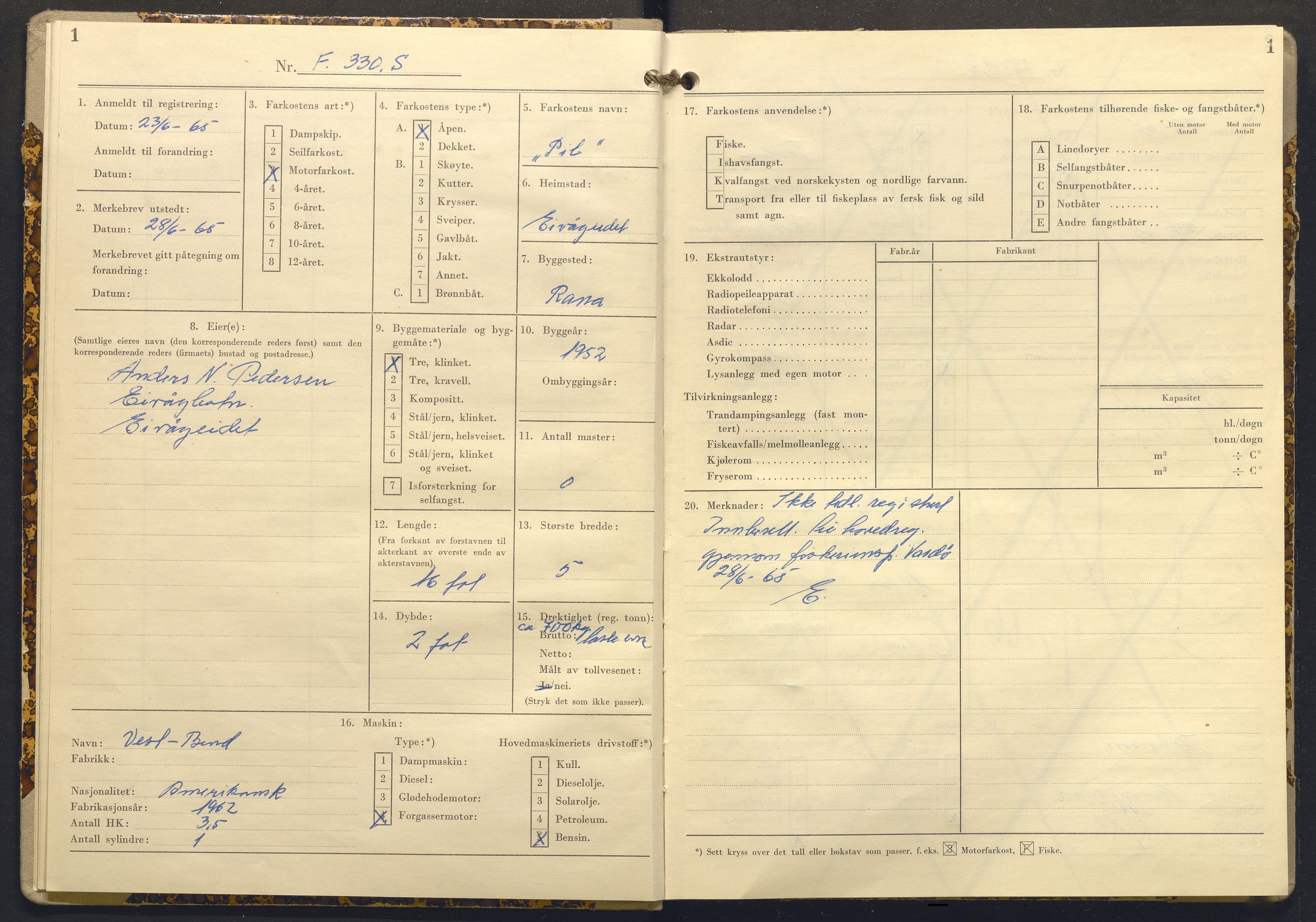 Fiskeridirektoratet - 1 Adm. ledelse - 13 Båtkontoret, AV/SAB-A-2003/I/Ia/Ia.a/L0056: 135.0118/4 Merkeprotokoll - Sørøysund, 1964-1969