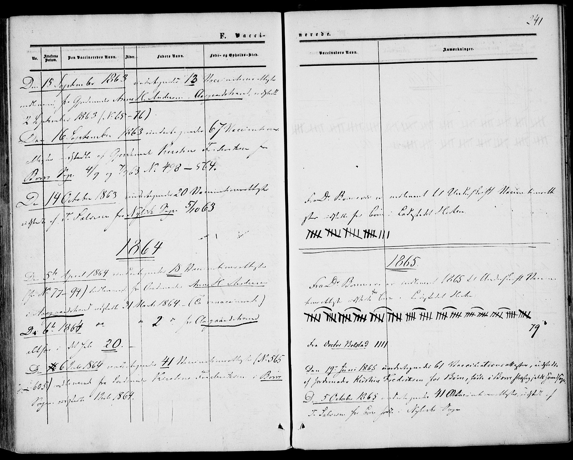 Borre kirkebøker, AV/SAKO-A-338/F/Fa/L0007: Parish register (official) no. I 7, 1862-1867, p. 241