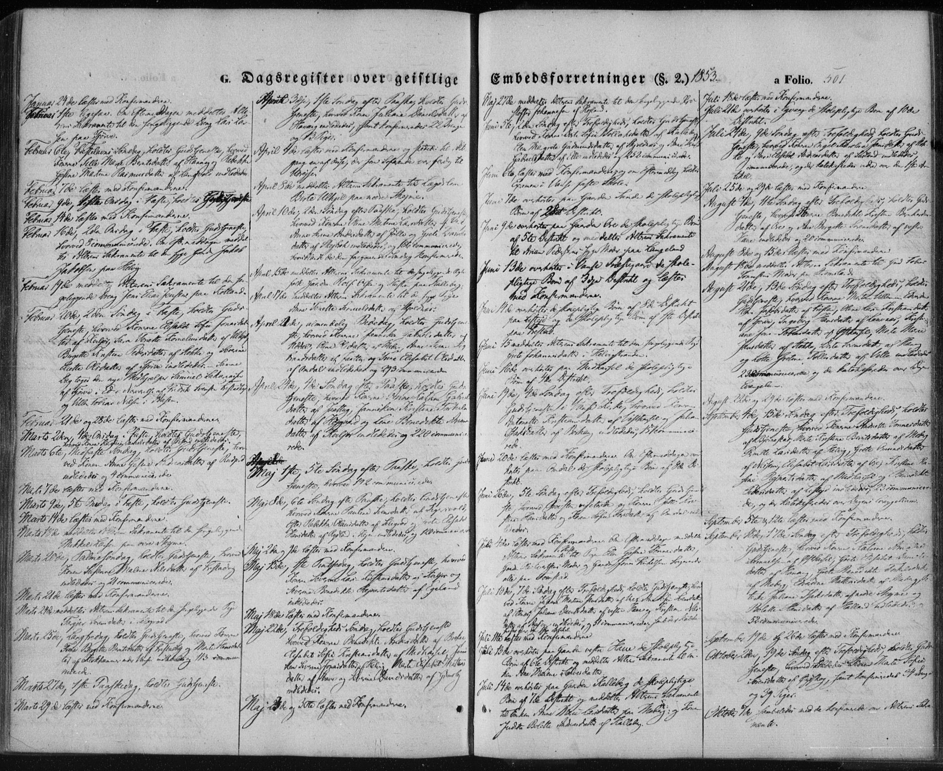 Lista sokneprestkontor, SAK/1111-0027/F/Fa/L0010: Parish register (official) no. A 10, 1846-1861, p. 501