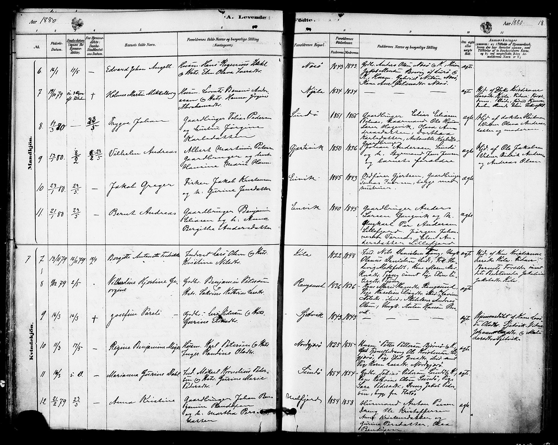 Ministerialprotokoller, klokkerbøker og fødselsregistre - Nordland, SAT/A-1459/841/L0609: Parish register (official) no. 841A12, 1878-1901, p. 18