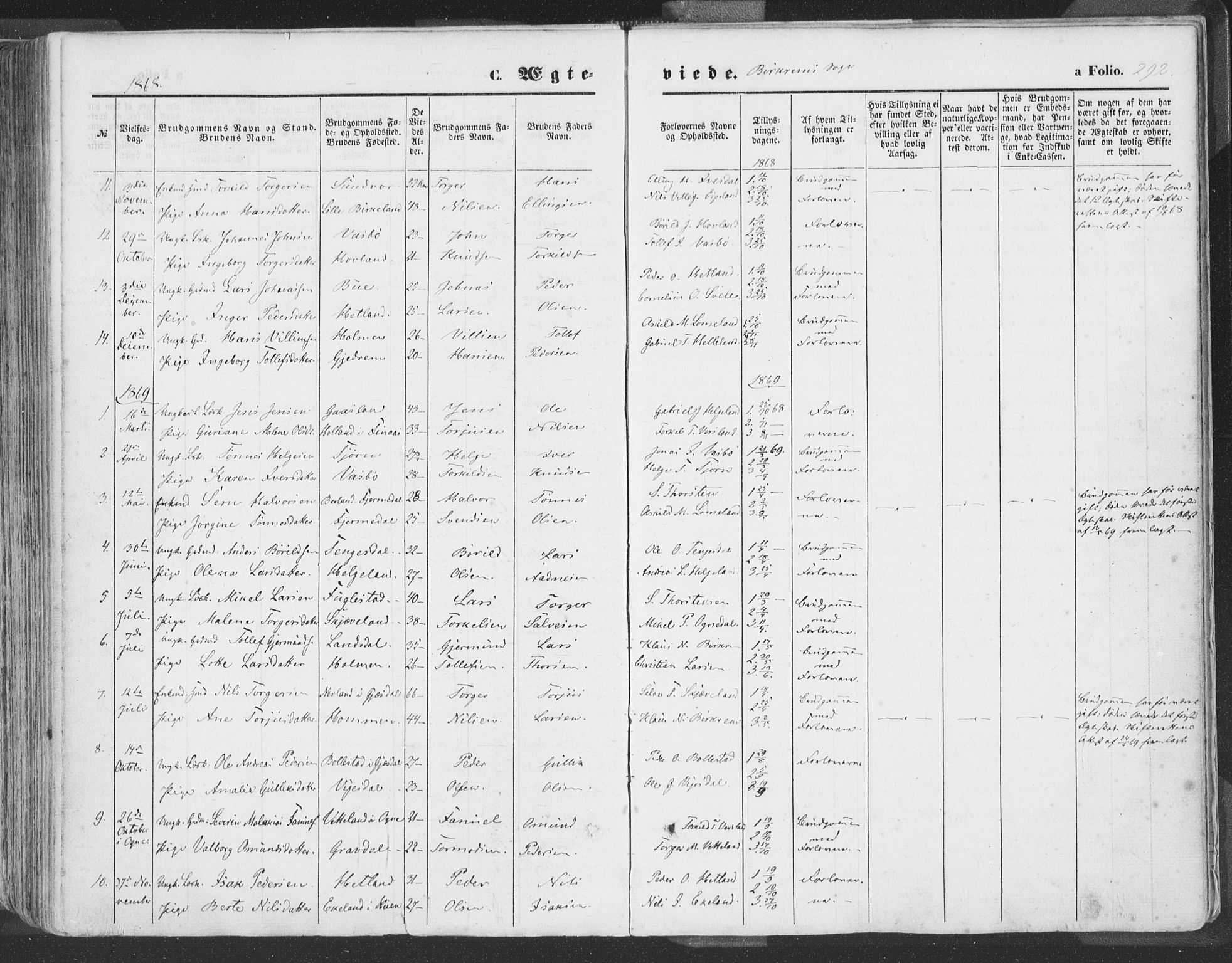 Helleland sokneprestkontor, SAST/A-101810: Parish register (official) no. A 7.1, 1863-1886, p. 292