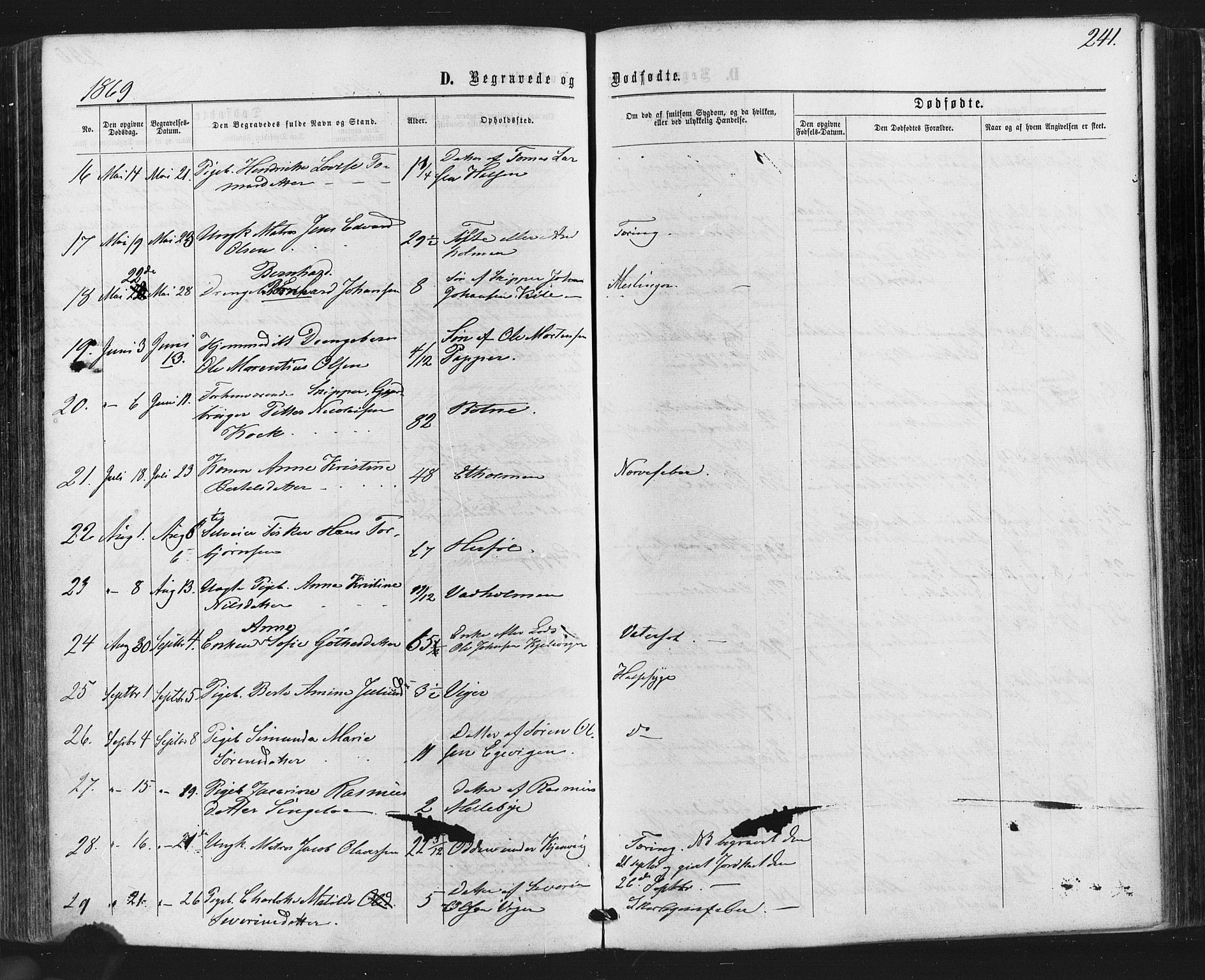 Hvaler prestekontor Kirkebøker, SAO/A-2001/F/Fa/L0007: Parish register (official) no. I 7, 1864-1878, p. 241