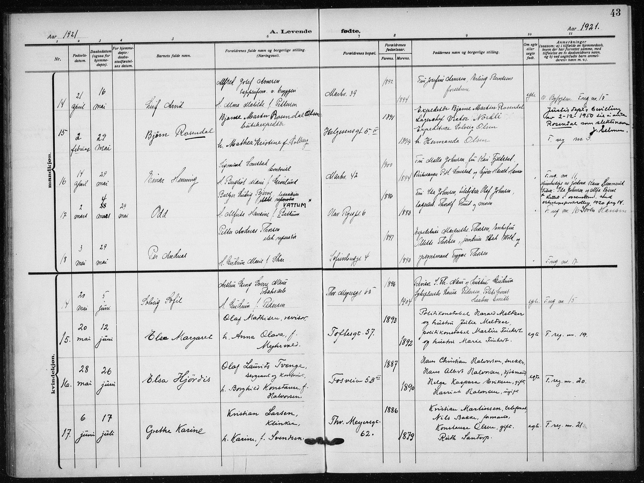 Hauge prestekontor Kirkebøker, AV/SAO-A-10849/F/Fa/L0001: Parish register (official) no. 1, 1917-1938, p. 43