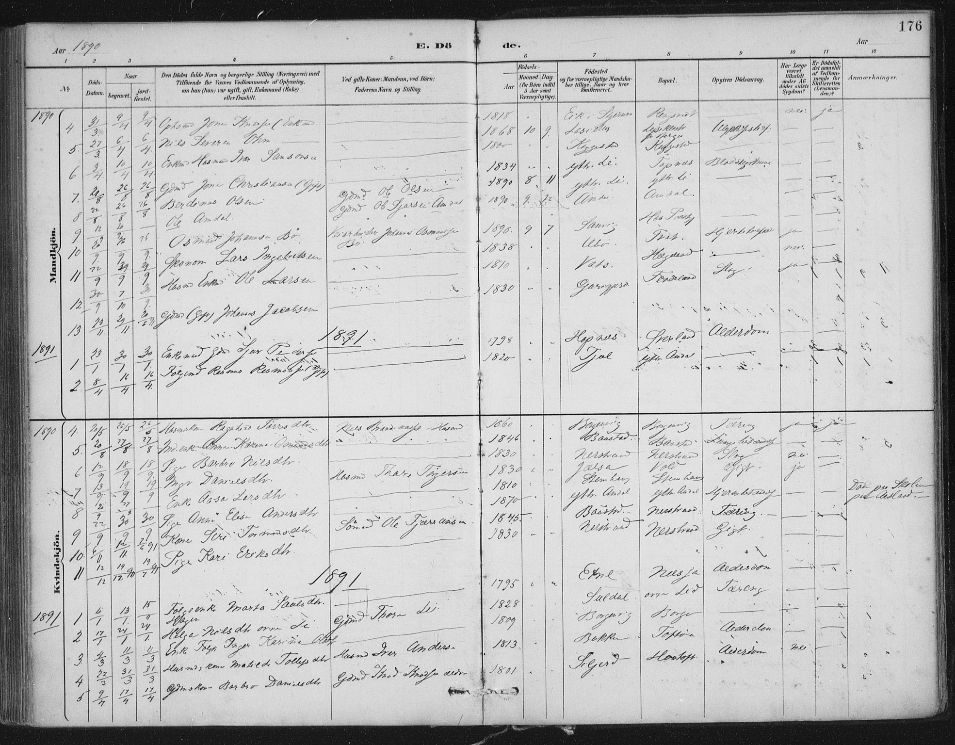 Nedstrand sokneprestkontor, SAST/A-101841/01/IV: Parish register (official) no. A 12, 1887-1915, p. 176