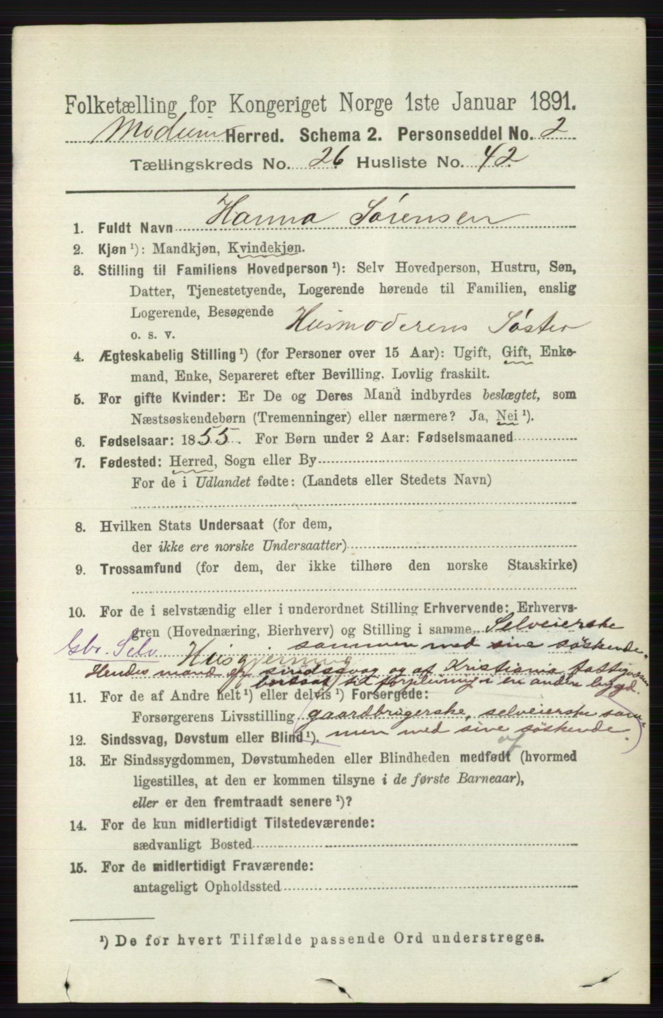 RA, 1891 census for 0623 Modum, 1891, p. 9632