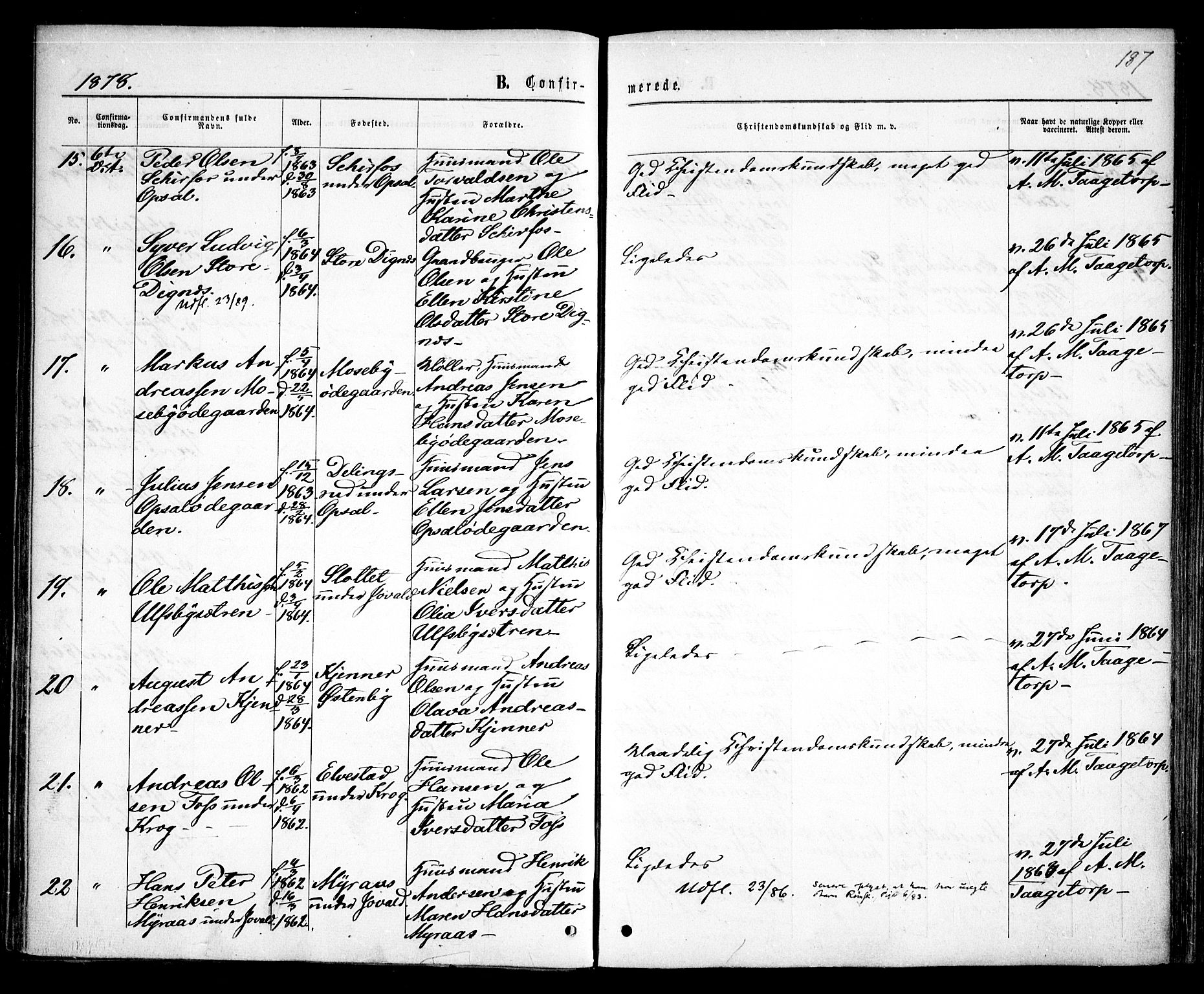 Rødenes prestekontor Kirkebøker, AV/SAO-A-2005/F/Fa/L0008: Parish register (official) no. I 8, 1869-1879, p. 187