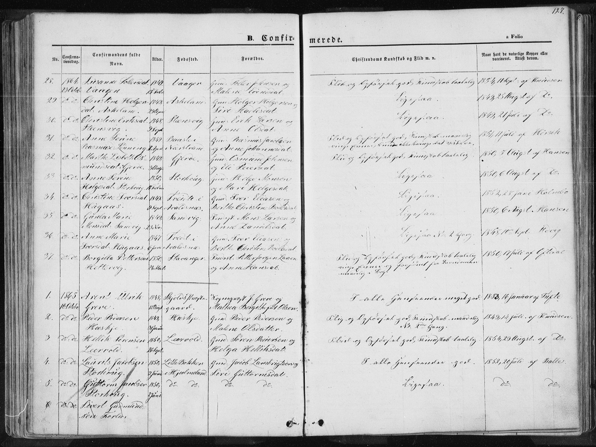 Tysvær sokneprestkontor, SAST/A -101864/H/Ha/Haa/L0003: Parish register (official) no. A 3, 1856-1865, p. 127