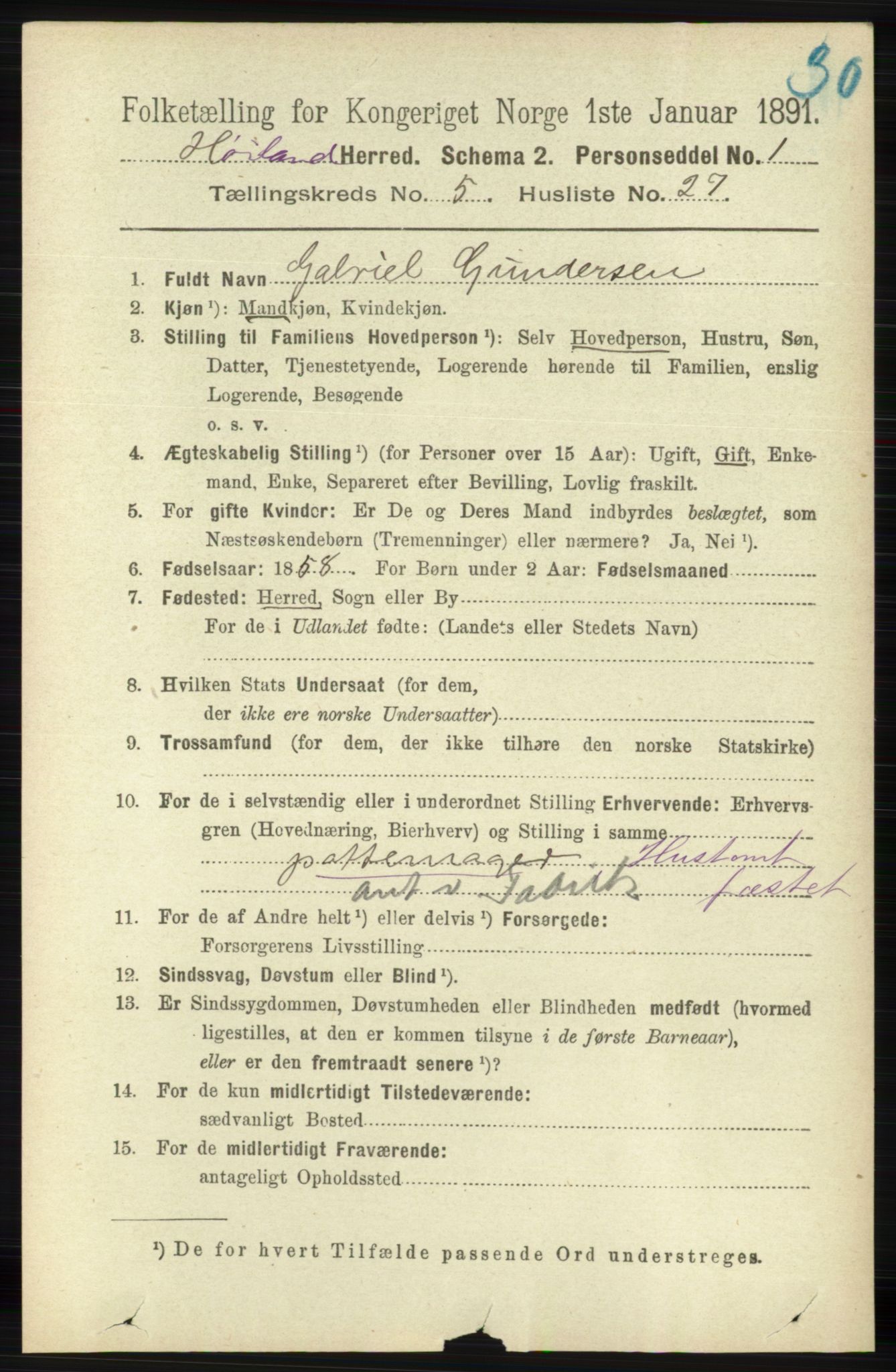 RA, 1891 census for 1123 Høyland, 1891, p. 1690