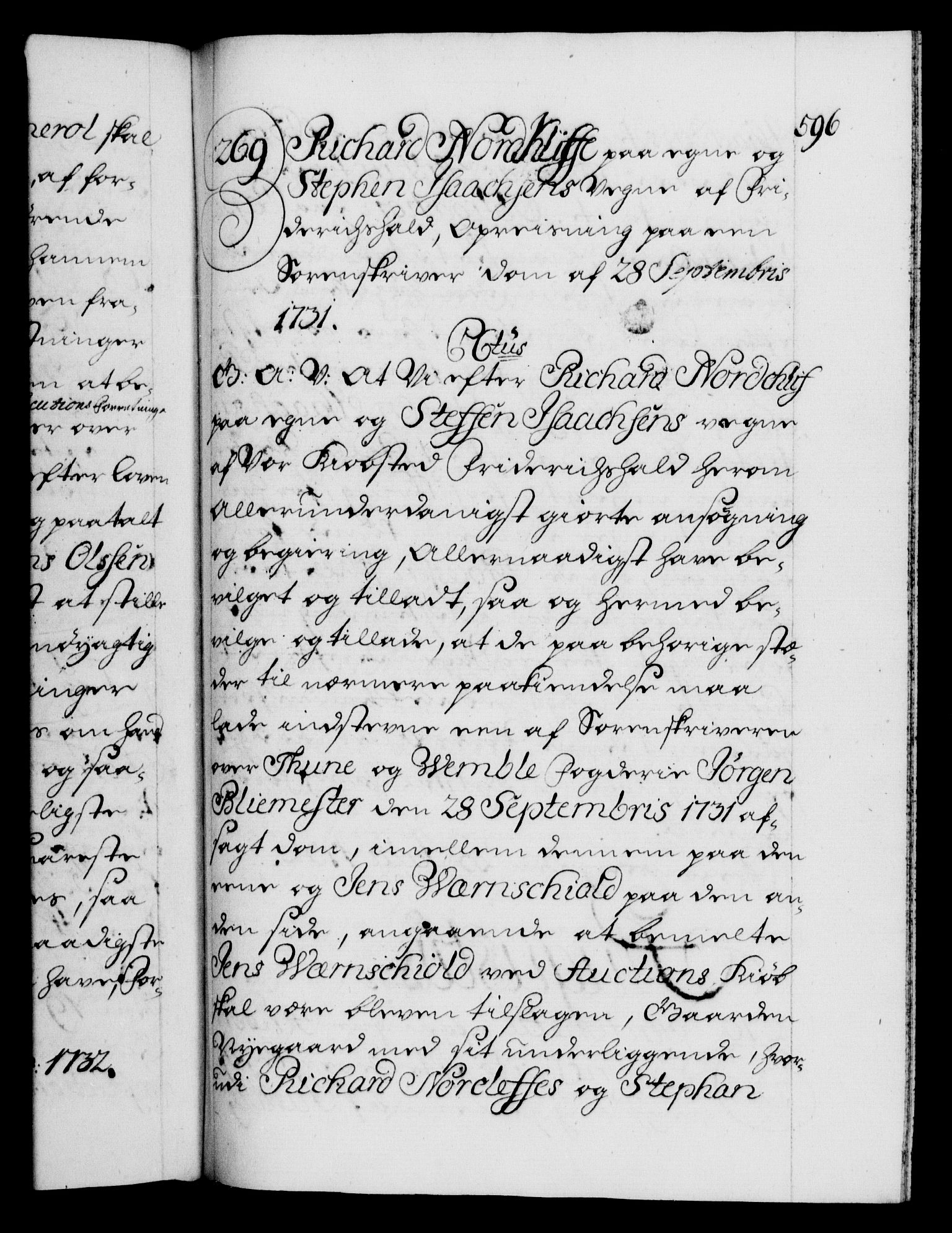 Danske Kanselli 1572-1799, AV/RA-EA-3023/F/Fc/Fca/Fcaa/L0027: Norske registre, 1730-1732, p. 596a