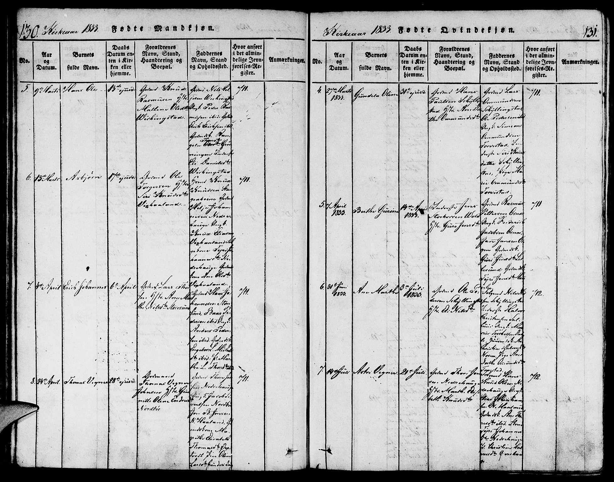 Torvastad sokneprestkontor, AV/SAST-A -101857/H/Ha/Haa/L0004: Parish register (official) no. A 3 /1, 1817-1836, p. 130-131