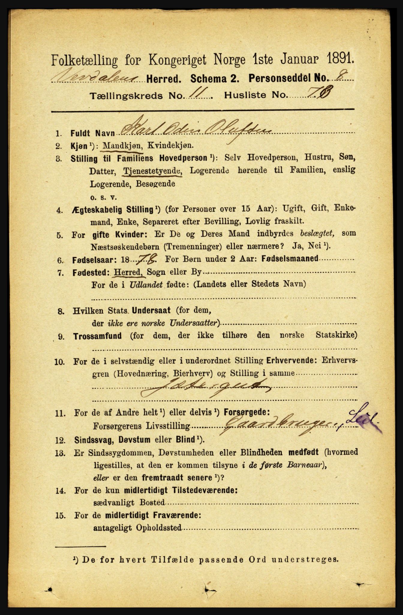 RA, 1891 census for 1721 Verdal, 1891, p. 6383