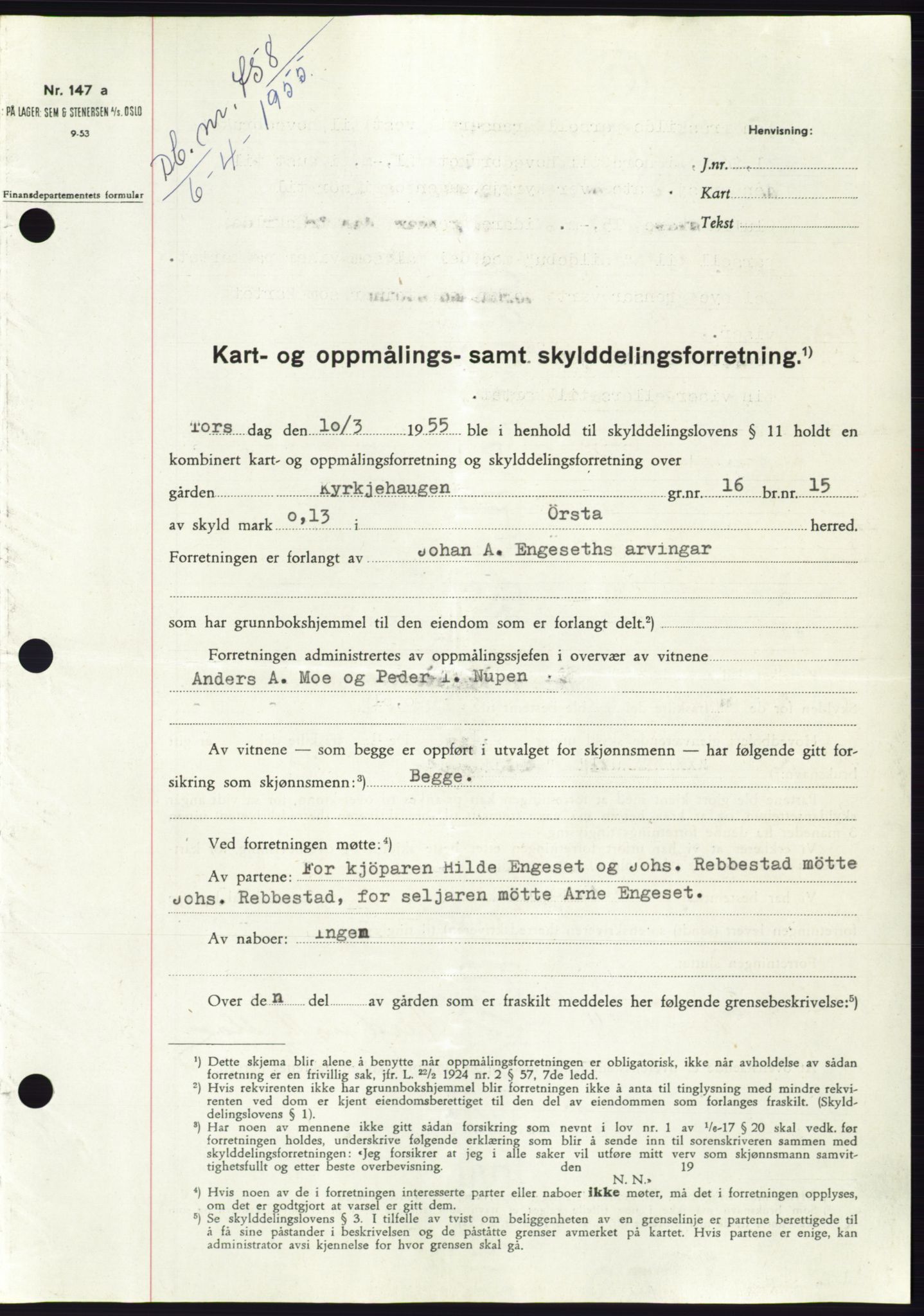 Søre Sunnmøre sorenskriveri, AV/SAT-A-4122/1/2/2C/L0100: Mortgage book no. 26A, 1954-1955, Diary no: : 758/1955