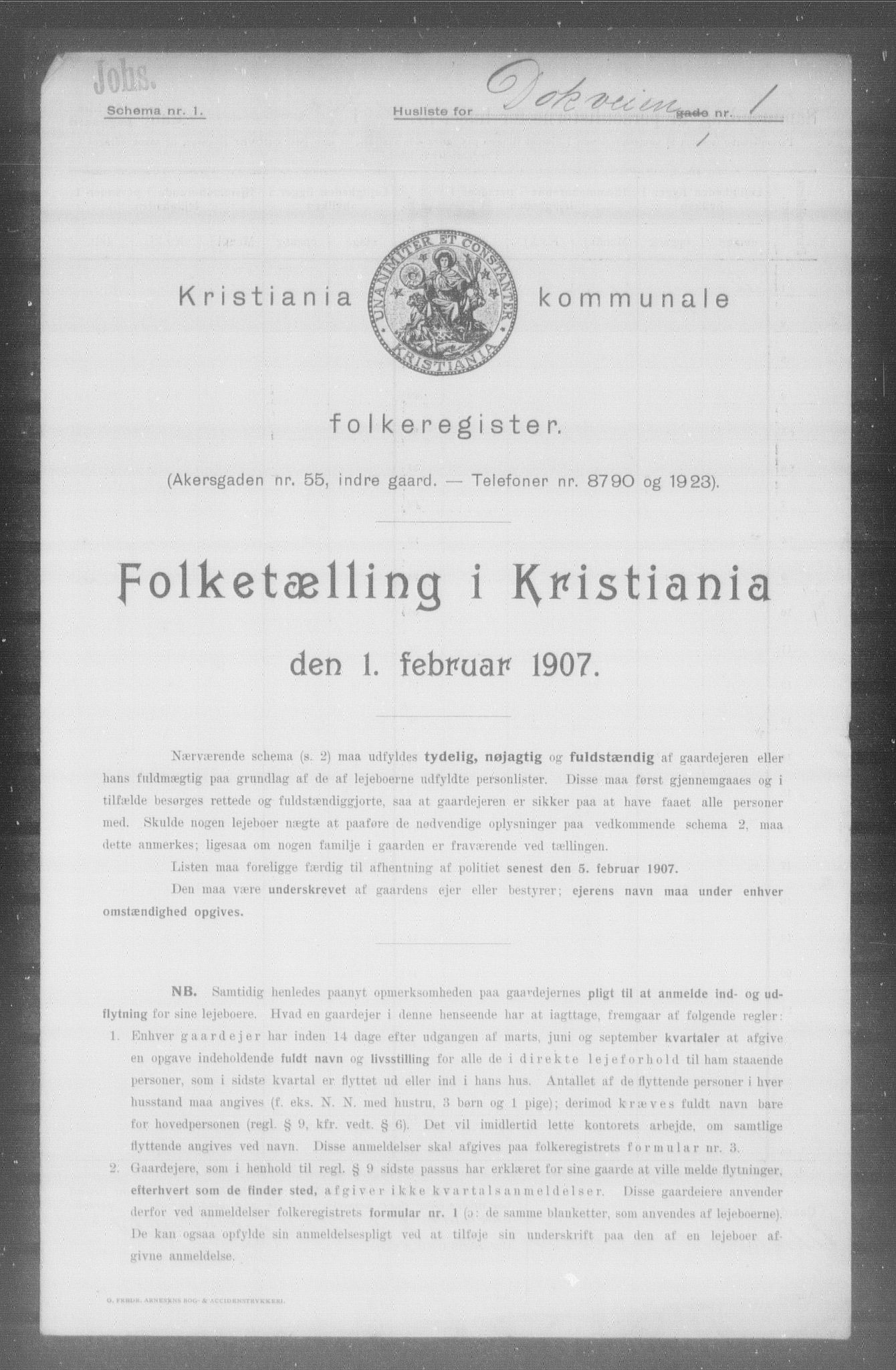 OBA, Municipal Census 1907 for Kristiania, 1907, p. 8043