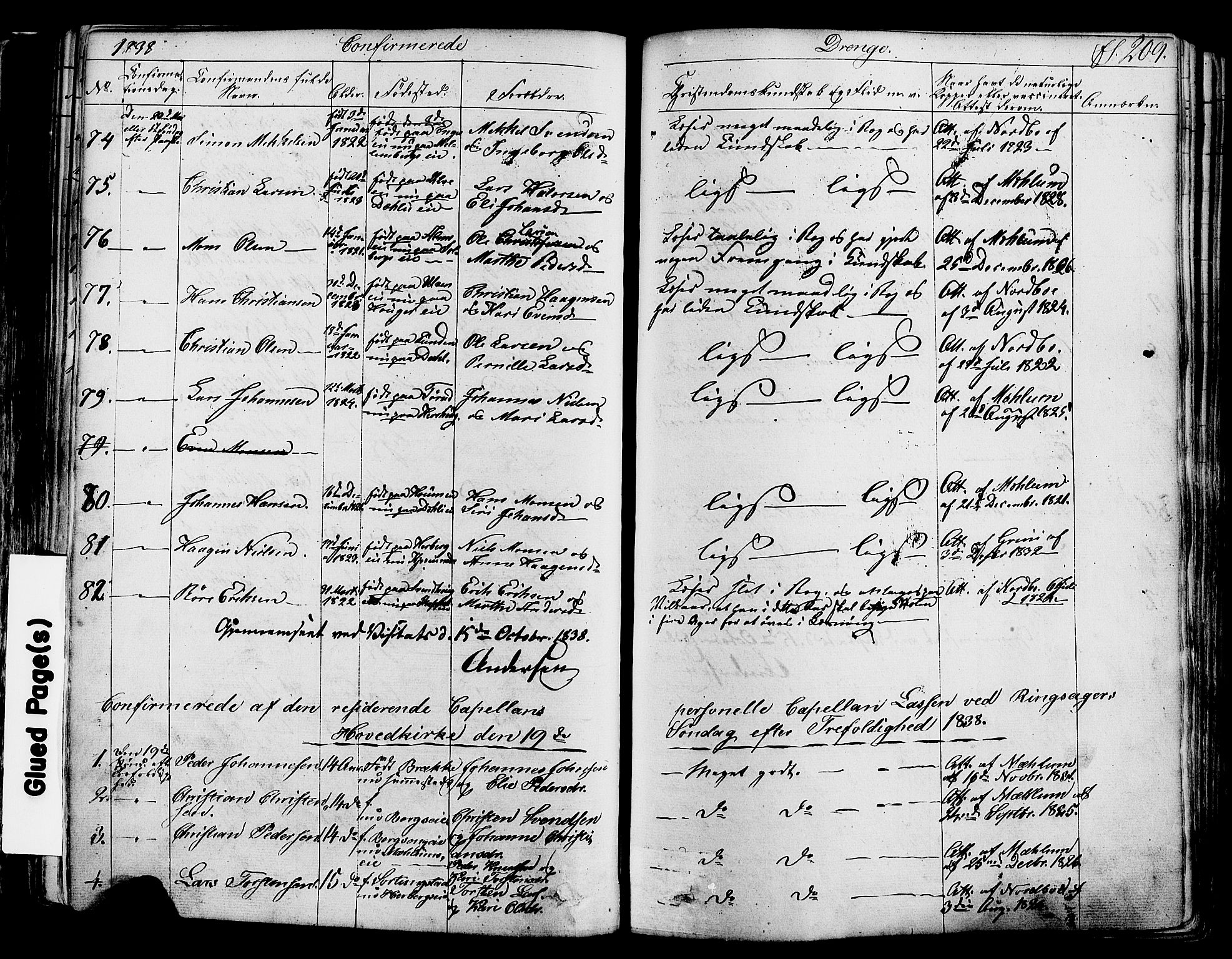 Ringsaker prestekontor, AV/SAH-PREST-014/K/Ka/L0008: Parish register (official) no. 8, 1837-1850, p. 209