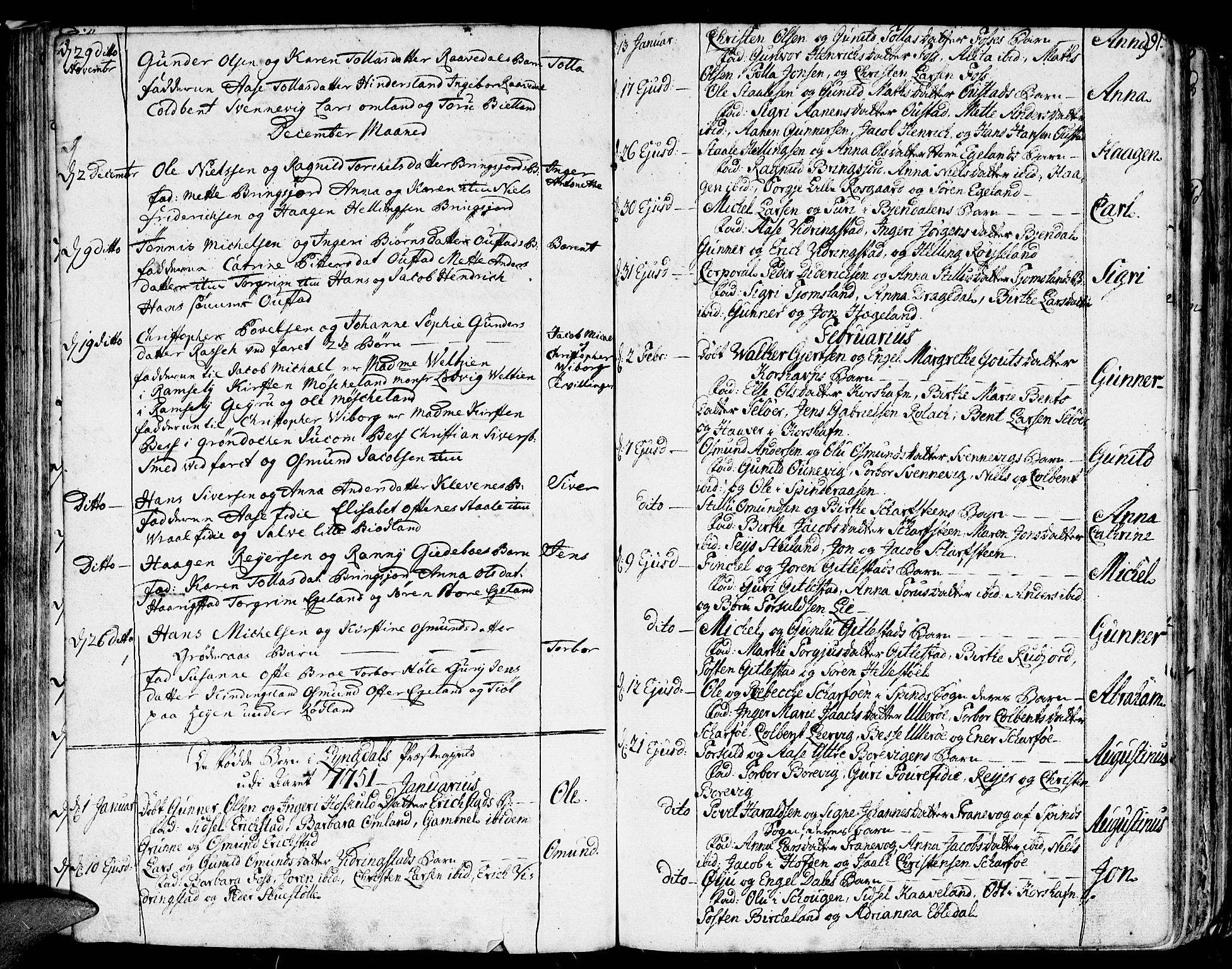 Lyngdal sokneprestkontor, SAK/1111-0029/F/Fa/Fac/L0001: Parish register (official) no. A 1, 1727-1779, p. 91