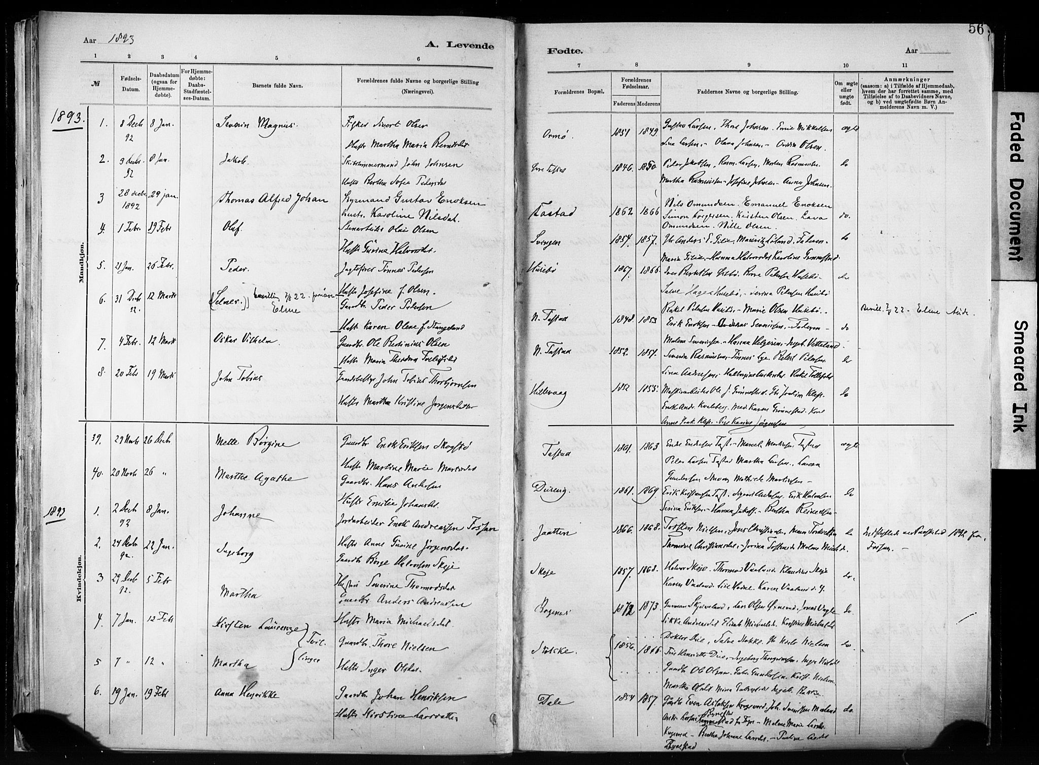 Hetland sokneprestkontor, SAST/A-101826/30/30BA/L0011: Parish register (official) no. A 11, 1884-1911, p. 56