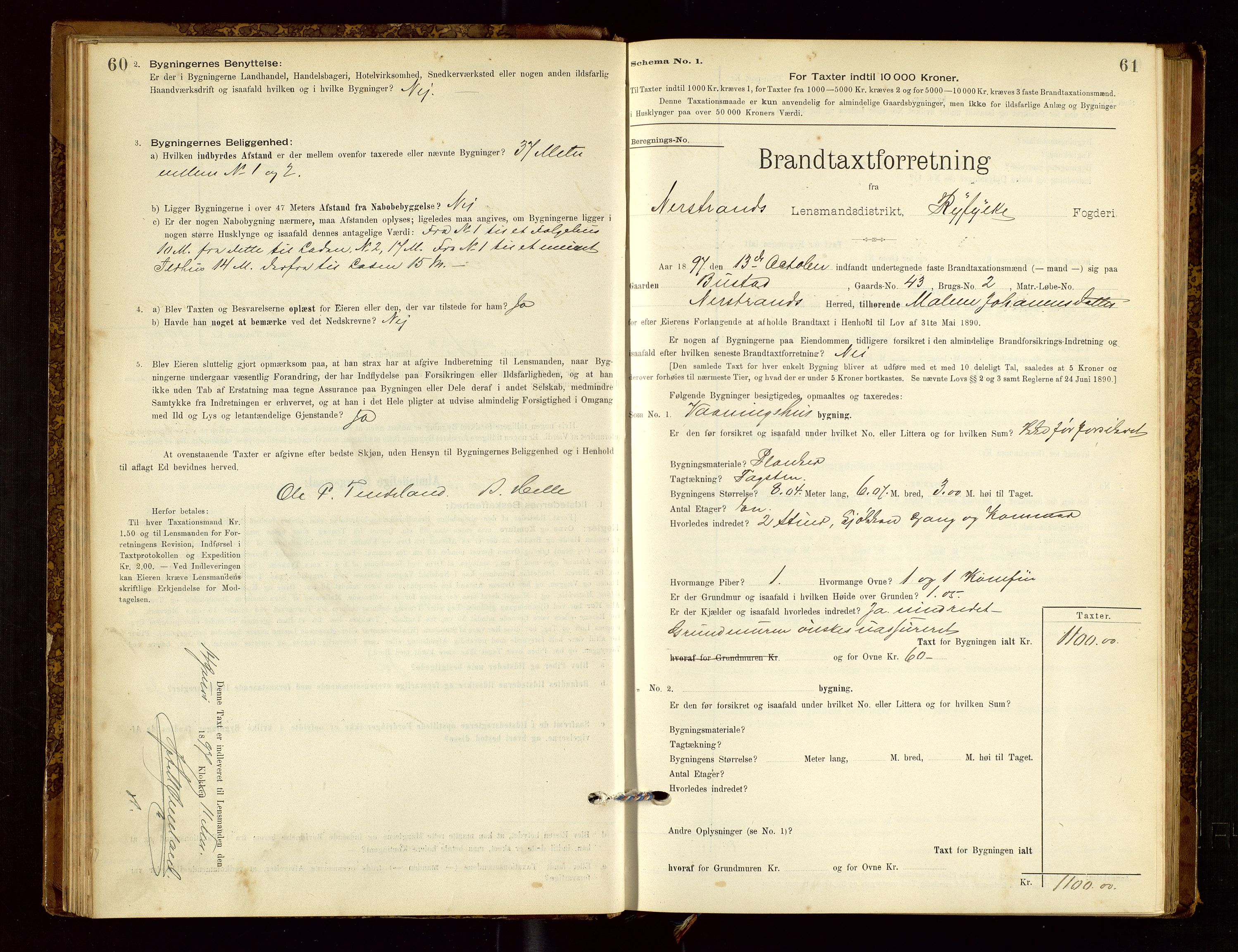 Nedstrand lensmannskontor, AV/SAST-A-100236/Gob/L0001: "Brandtaxationsprotokol for Nerstrand Lensmandsdistrikt Ryfylke fogderi", 1895-1915, p. 60-61