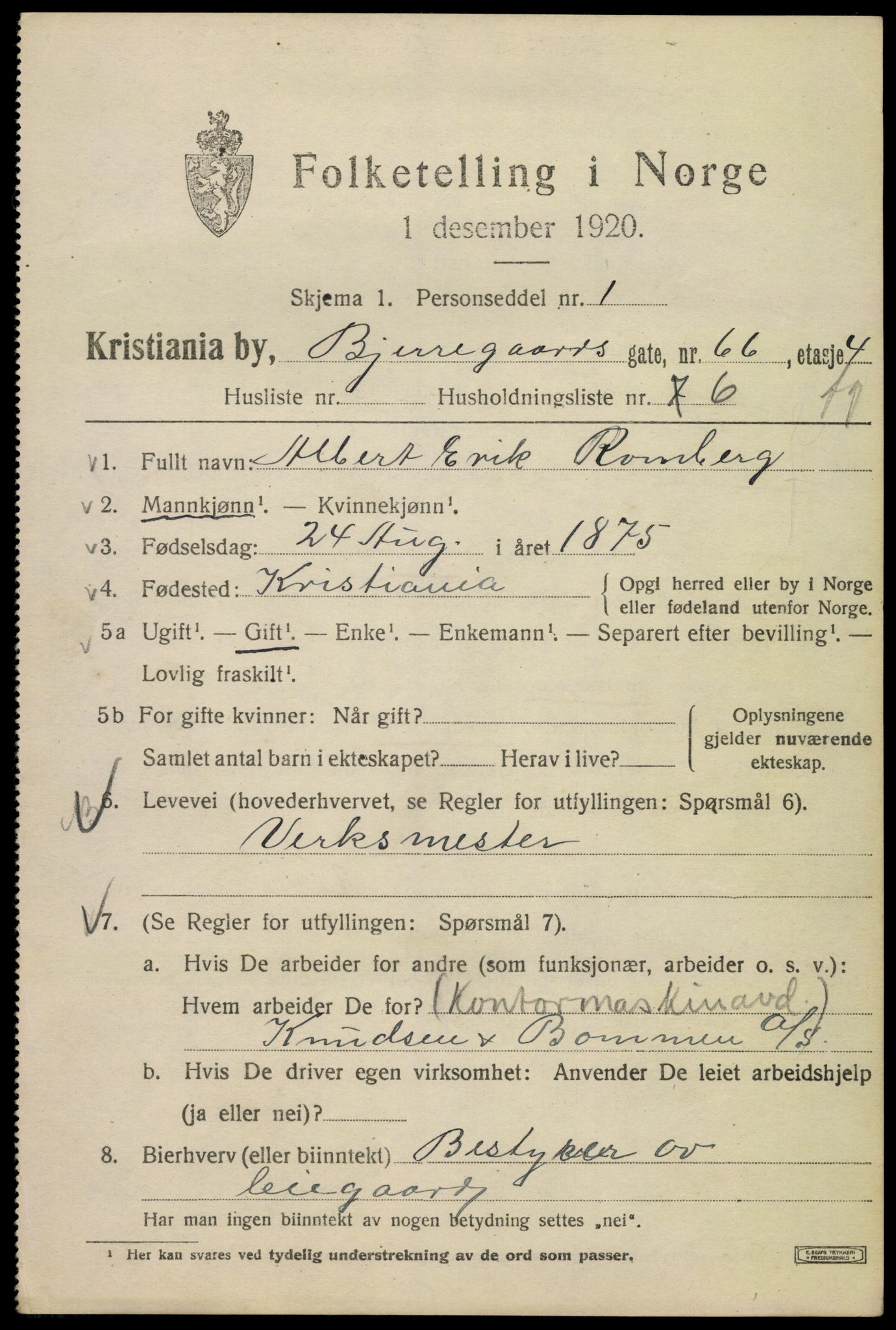 SAO, 1920 census for Kristiania, 1920, p. 162061