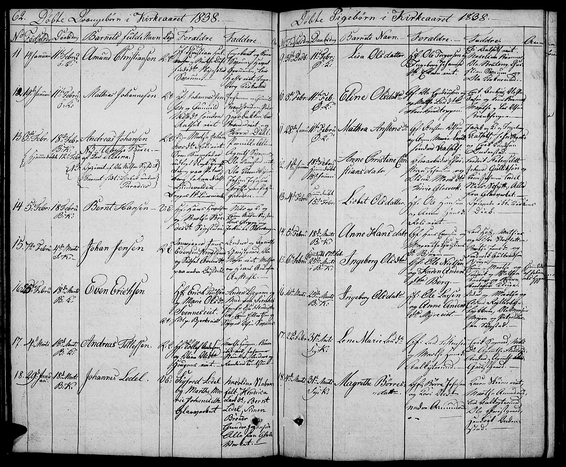 Biri prestekontor, SAH/PREST-096/H/Ha/Hab/L0002: Parish register (copy) no. 2, 1828-1842, p. 62