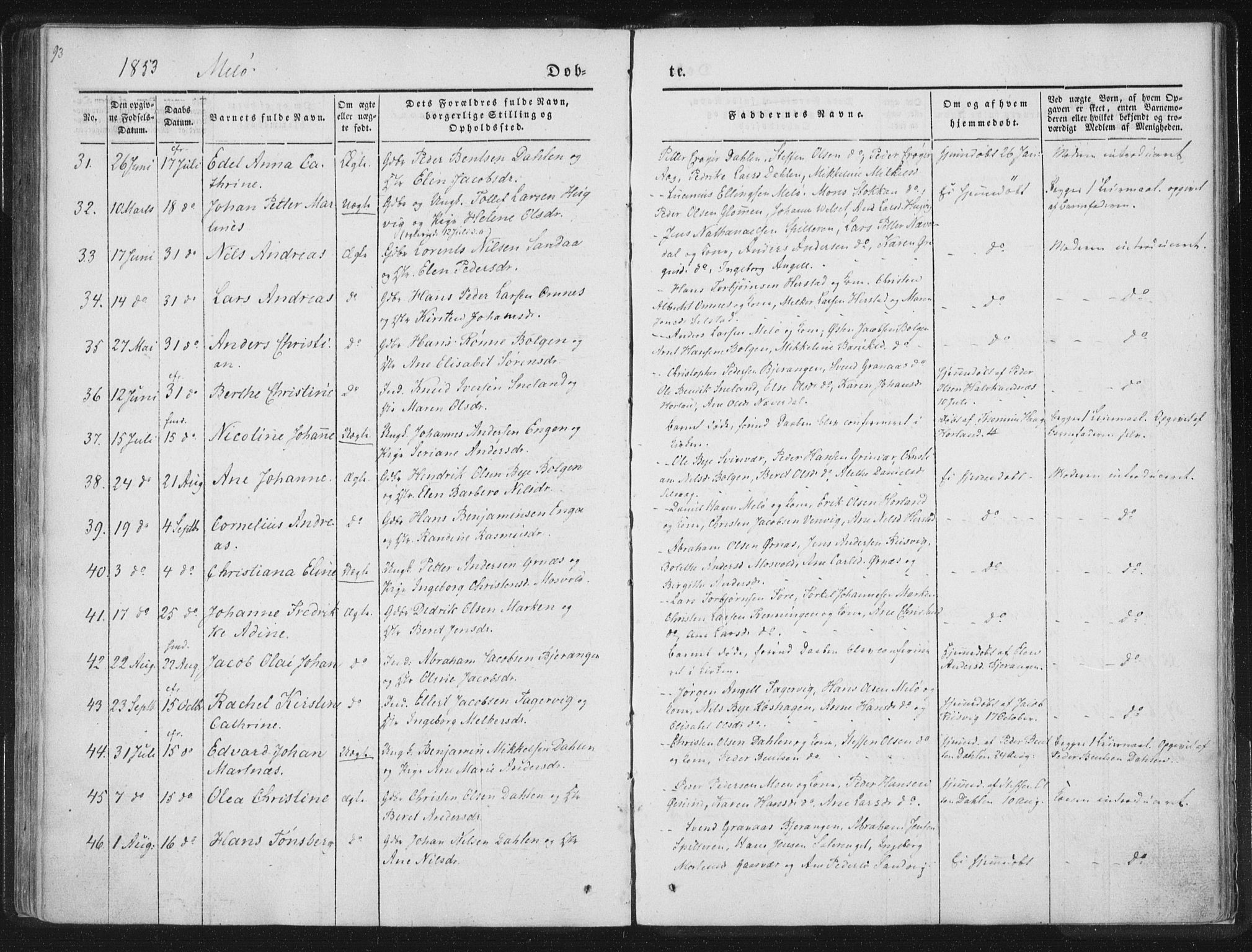 Ministerialprotokoller, klokkerbøker og fødselsregistre - Nordland, SAT/A-1459/841/L0602: Parish register (official) no. 841A08 /2, 1845-1859, p. 93