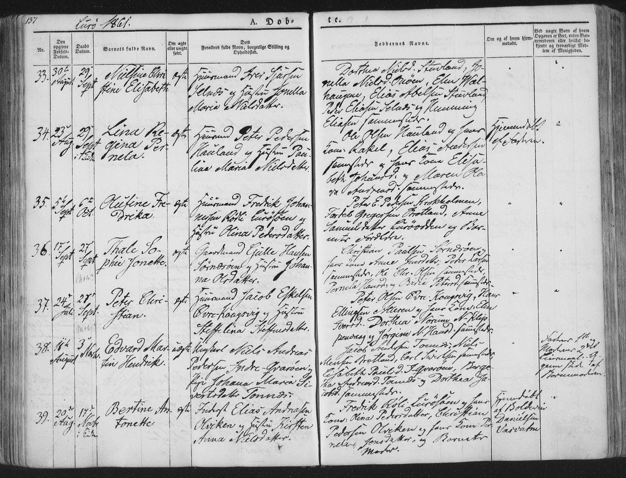 Ministerialprotokoller, klokkerbøker og fødselsregistre - Nordland, AV/SAT-A-1459/839/L0565: Parish register (official) no. 839A02, 1825-1862, p. 137