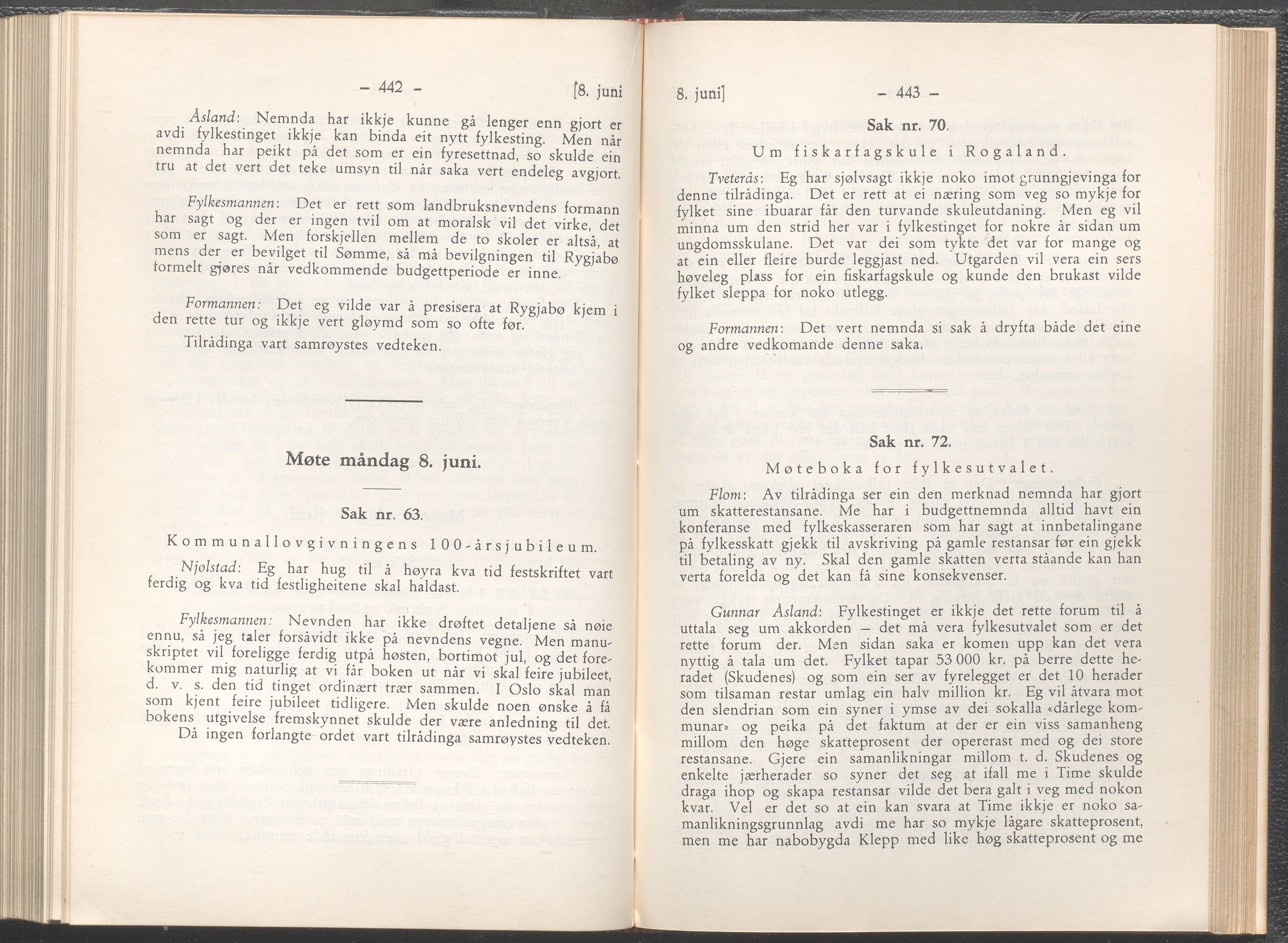 Rogaland fylkeskommune - Fylkesrådmannen , IKAR/A-900/A/Aa/Aaa/L0055: Møtebok , 1936, p. 442-443