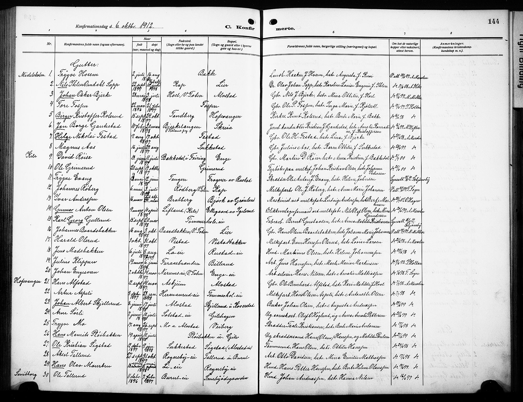 Østre Toten prestekontor, AV/SAH-PREST-104/H/Ha/Hab/L0010: Parish register (copy) no. 10, 1912-1933, p. 144